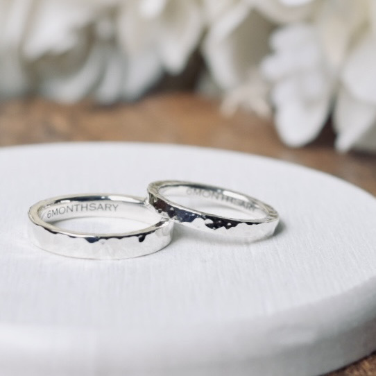 手作りペアリング（シルバー） シルバー（SV950） 平打ち（内甲丸） ハンマー 鏡面 ２mm ３mm レーザー刻印