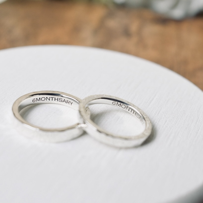 手作りペアリング（シルバー） シルバー（SV950） 平打ち（内甲丸） ハンマー 鏡面 ２mm ３mm レーザー刻印