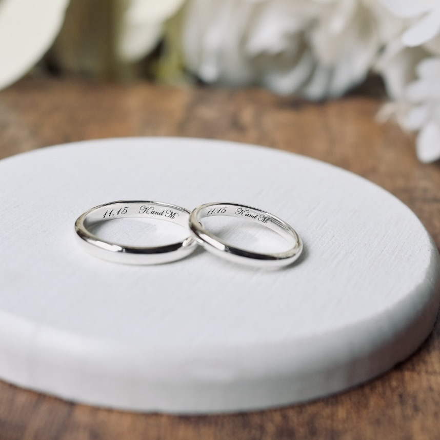 手作りペアリング（シルバー） シルバー（SV950） 甲丸 鏡面 ２mm ３mm レーザー刻印