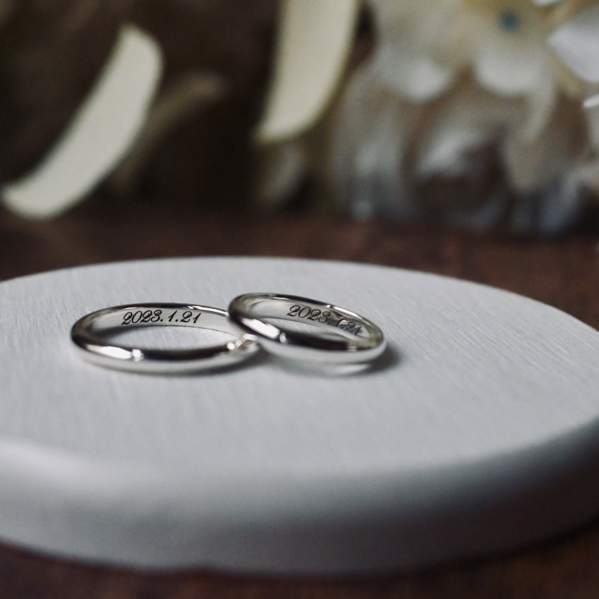 手作りペアリング（シルバー） シルバー（SV950） 甲丸 鏡面 ３mm レーザー刻印