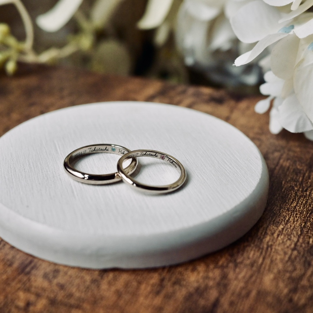 手作り結婚指輪 シャンパンゴールド（K18CG） 甲丸 鏡面 ２mm ３mm 10月 トルマリン レーザー刻印