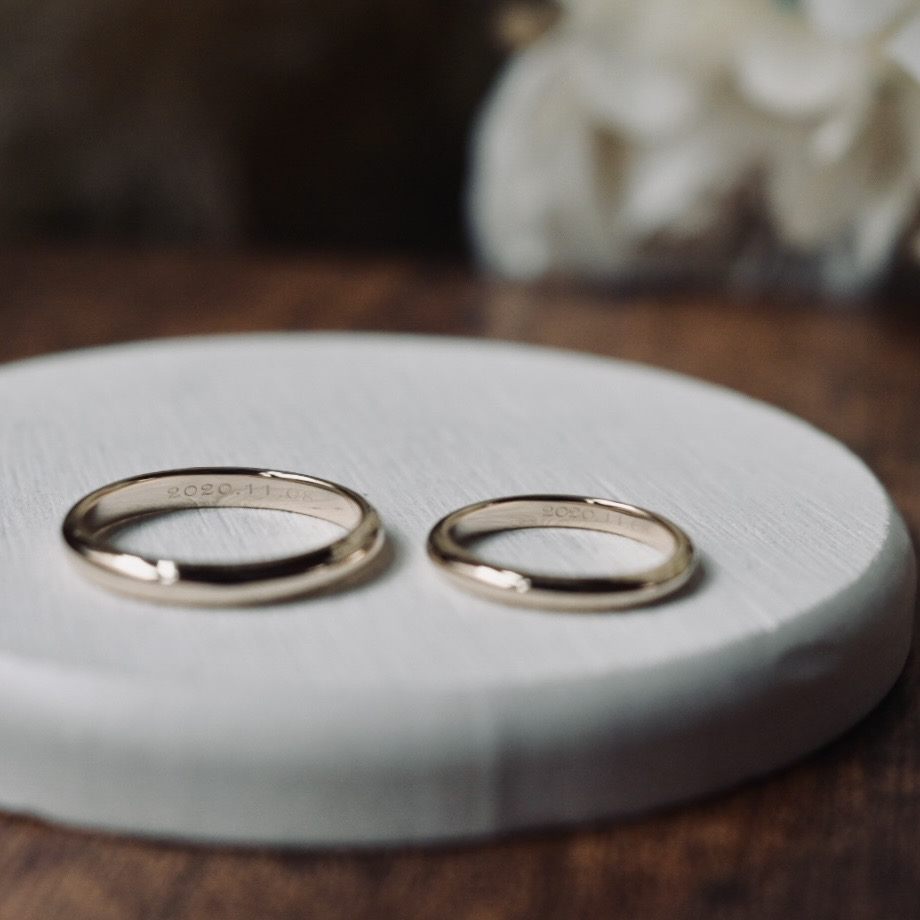 手作りペアリング（シルバー） シルバー（SV950） 甲丸 鏡面 ２mm ３mm 11月 ブルートパーズ カラーリング（シャンパンゴールド） レーザー刻印 変色防止コーティング