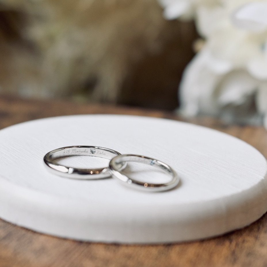 手作り結婚指輪 プラチナ（Pt950） 甲丸 鏡面 ２mm ３mm 11月 ブルートパーズ 3月 アクアマリン レーザー刻印