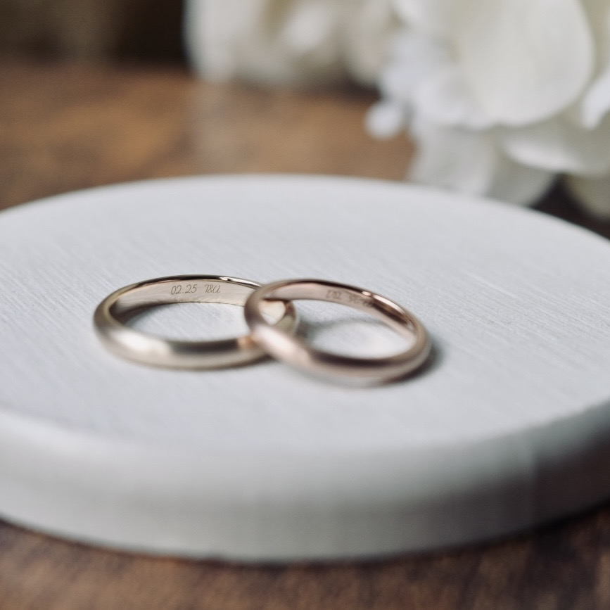 手作りペアリング（シルバー） シルバー（SV950） 甲丸 つや消し ２mm カラーリング（シャンパンゴールド） カラーリング（ピンクゴールド） 手打ち刻印