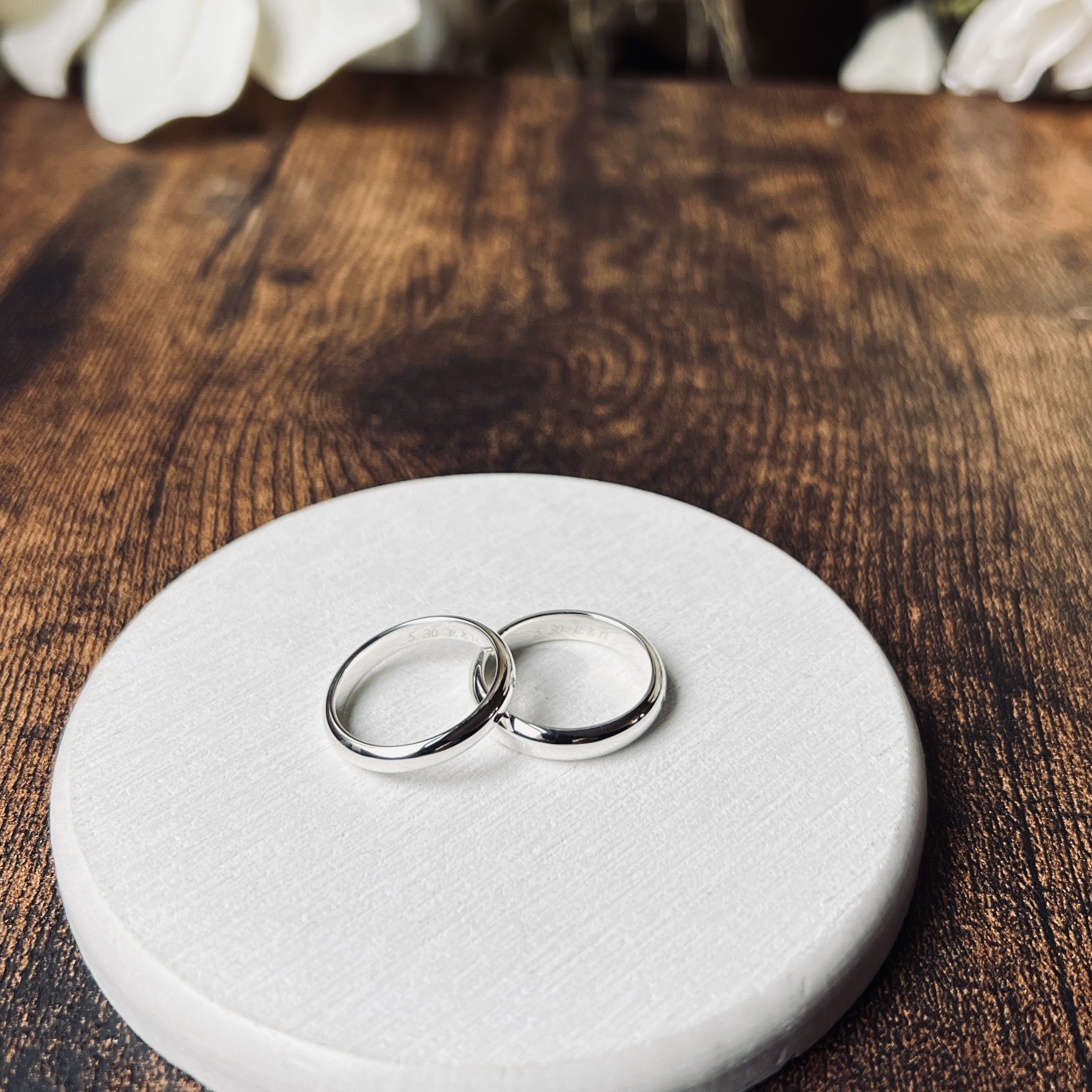 手作りペアリング（シルバー） シルバー（SV950） 甲丸 鏡面 ３mm ４mm 12月 タンザナイト 4月 ダイヤモンド レーザー刻印 変色防止コーティング