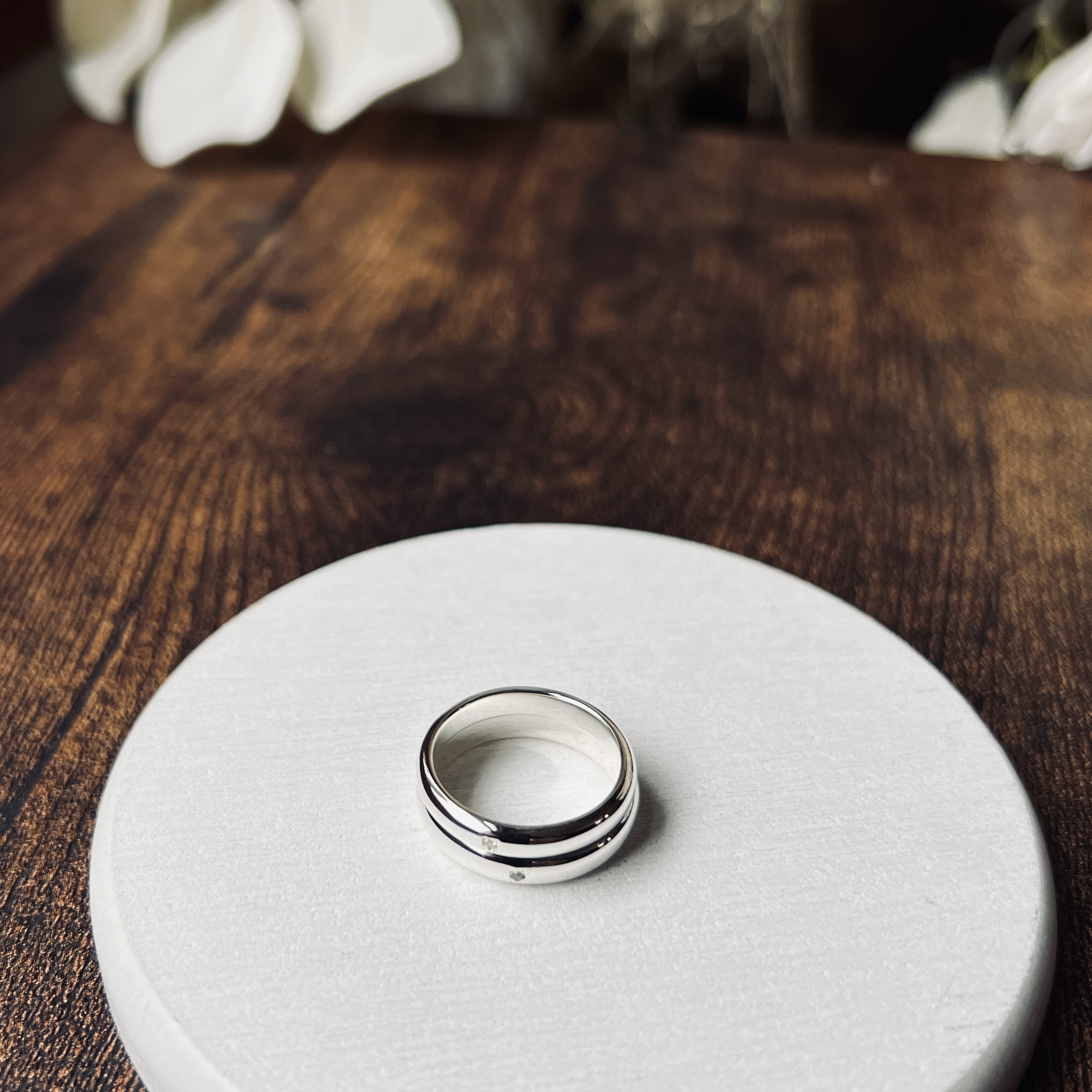 手作りペアリング（シルバー） シルバー（SV950） 甲丸 鏡面 ３mm ４mm 12月 タンザナイト 4月 ダイヤモンド レーザー刻印 変色防止コーティング