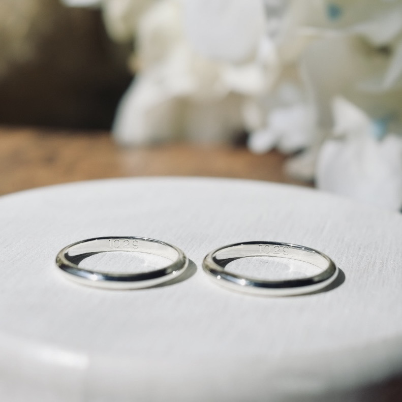 手作りペアリング（シルバー） シルバー（SV950） 甲丸 鏡面 ２mm 変色防止コーティング 手打ち刻印