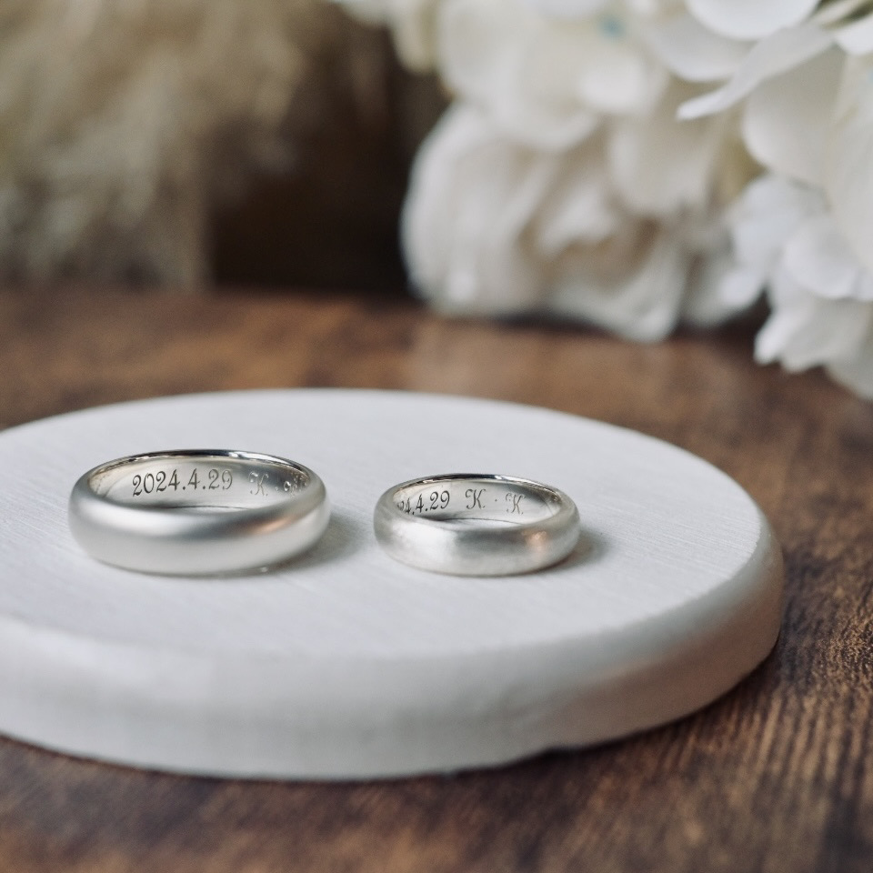 手作りペアリング（シルバー） シルバー（SV950） 甲丸 スターダスト つや消し ４mm ６mm レーザー刻印