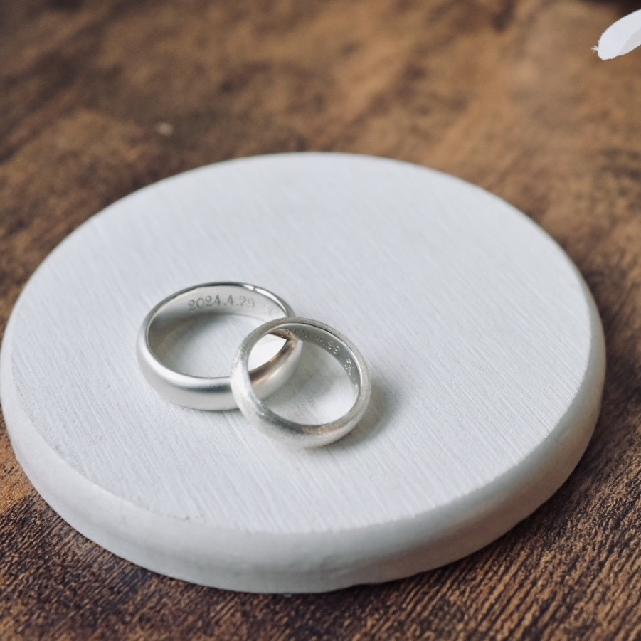 手作りペアリング（シルバー） シルバー（SV950） 甲丸 スターダスト つや消し ４mm ６mm レーザー刻印