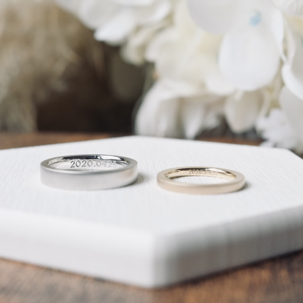 手作りペアリング（シルバー） 平打ち（内甲丸） つや消し ２mm ４mm カラーリング（シャンパンゴールド） カラーリング（ロジウム） レーザー刻印