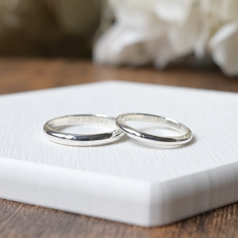 手作りペアリング（シルバー） シルバー（SV950） 甲丸 鏡面 ２mm ３mm レーザー刻印 変色防止コーティング