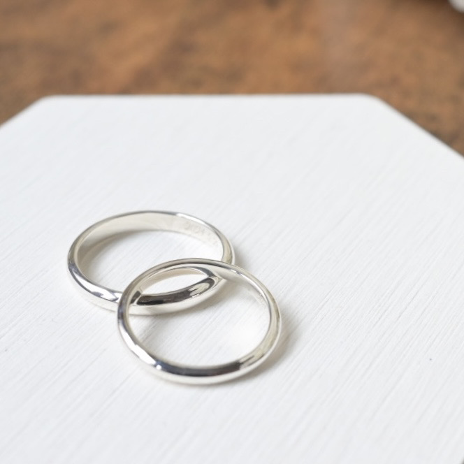 手作りペアリング（シルバー） シルバー（SV950） 甲丸 鏡面 ２mm ３mm レーザー刻印 変色防止コーティング