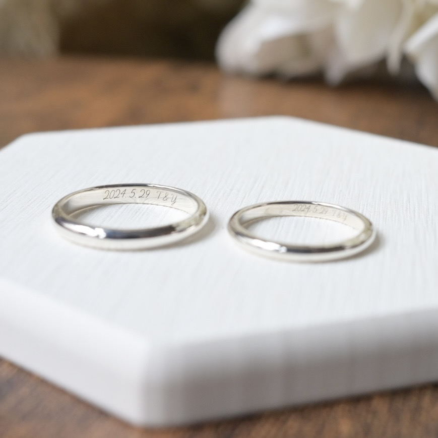 手作りペアリング（シルバー） シルバー（SV950） 甲丸 鏡面 ２mm ３mm レーザー刻印 変色防止コーティング