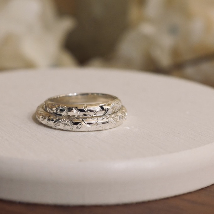 手作りハワイアンシルバーリング（ペアリング） シルバー（SV950） 甲丸 ハワイアン 鏡面 ３mm