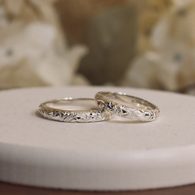 手作りハワイアンシルバーリング（ペアリング） シルバー（SV950） 甲丸 ハワイアン 鏡面 ３mm