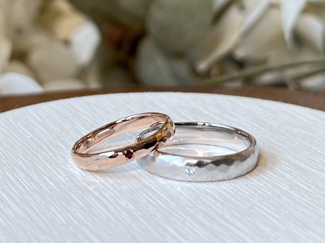 手作りペアリング（シルバー） シルバー（SV950） 甲丸 ハンマー 鏡面