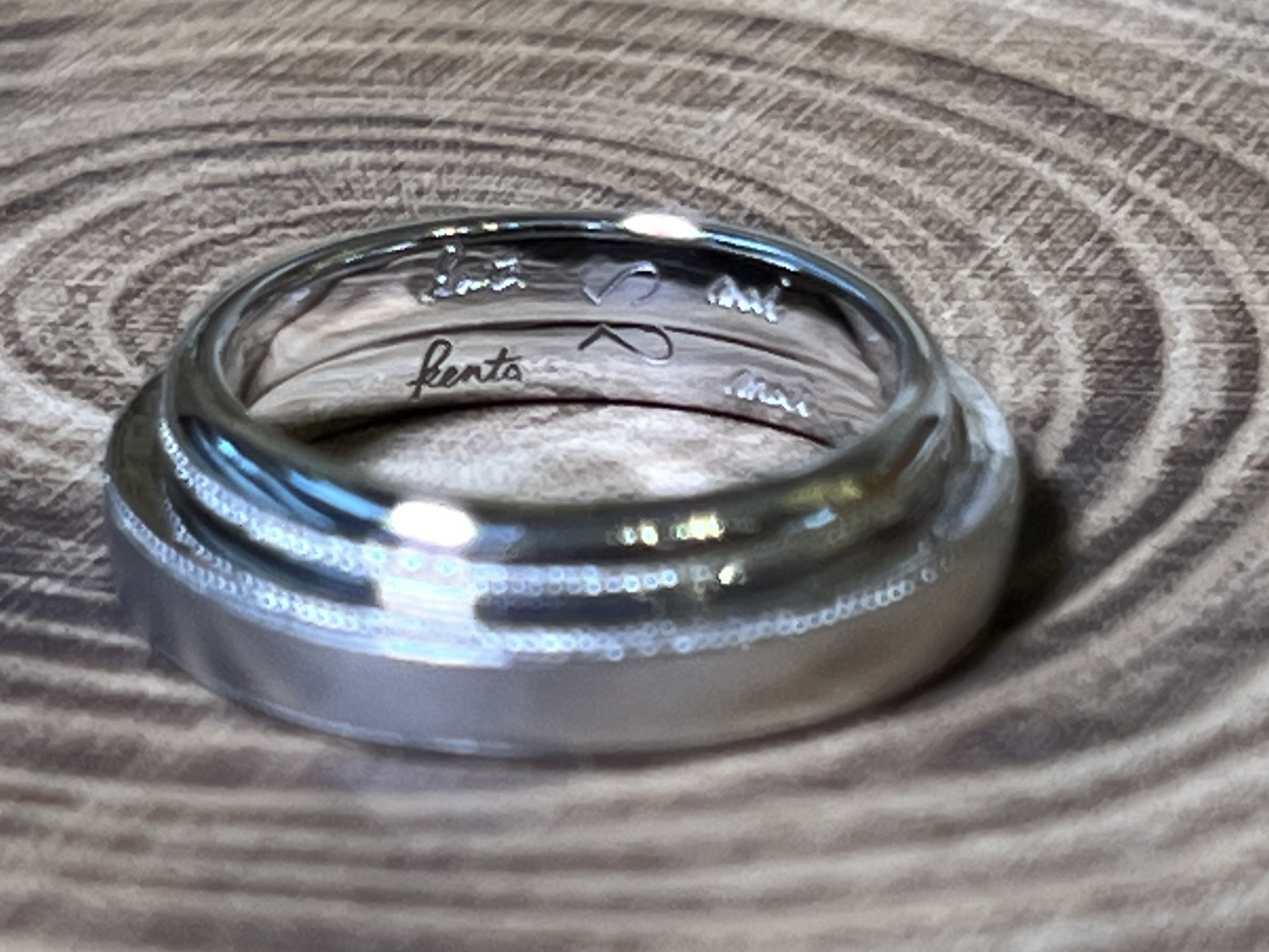 手作りペアリング（シルバー） シルバー（SV950） 平打ち（内甲丸） 甲丸 つや消し 鏡面 ミル打ち 手書きレーザー刻印