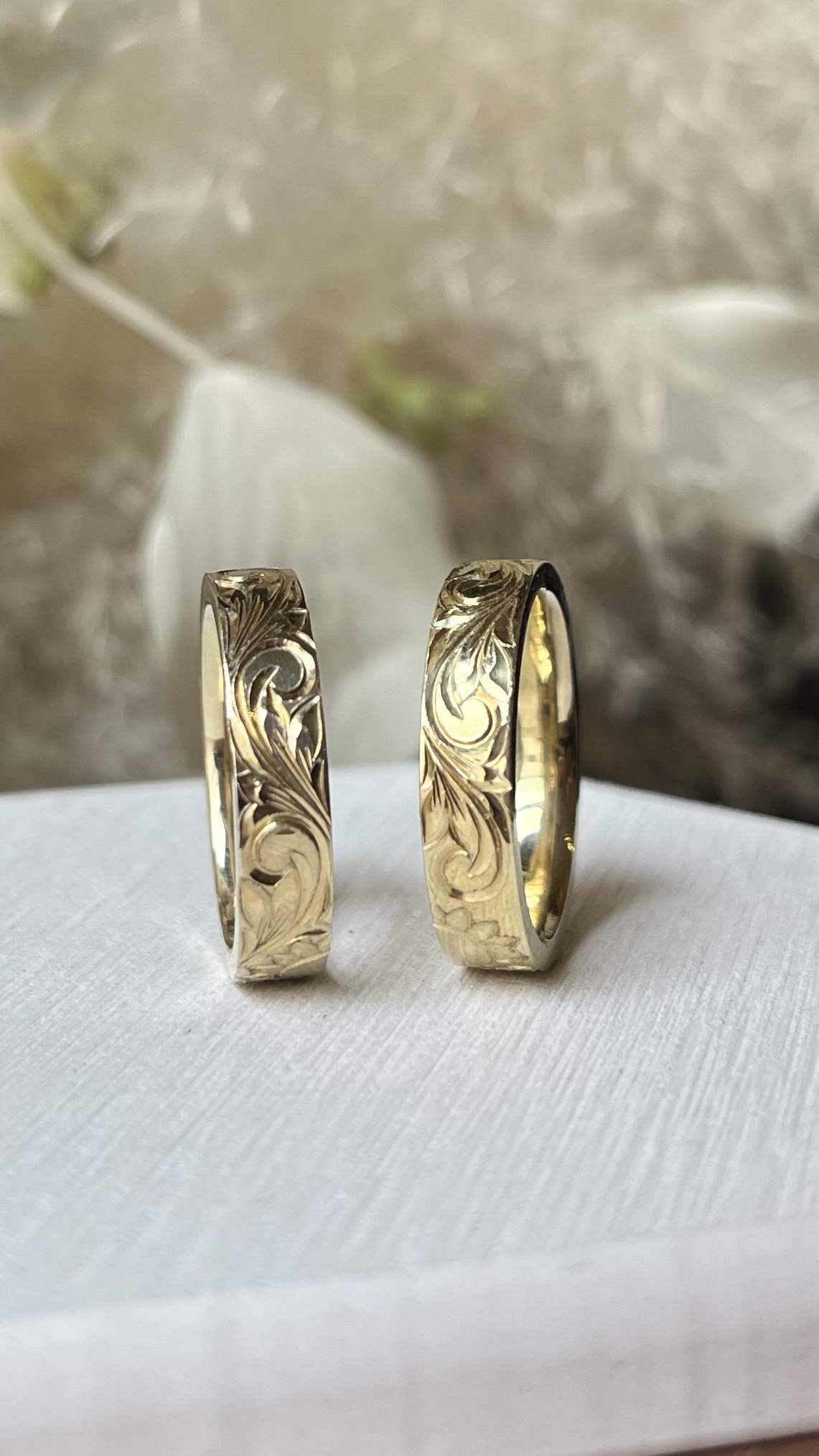 手作りハワイアンシルバーリング（ペアリング） シルバー925 平打ち（内甲丸） 鏡面 ５mm カラーリング（イエローゴールド）