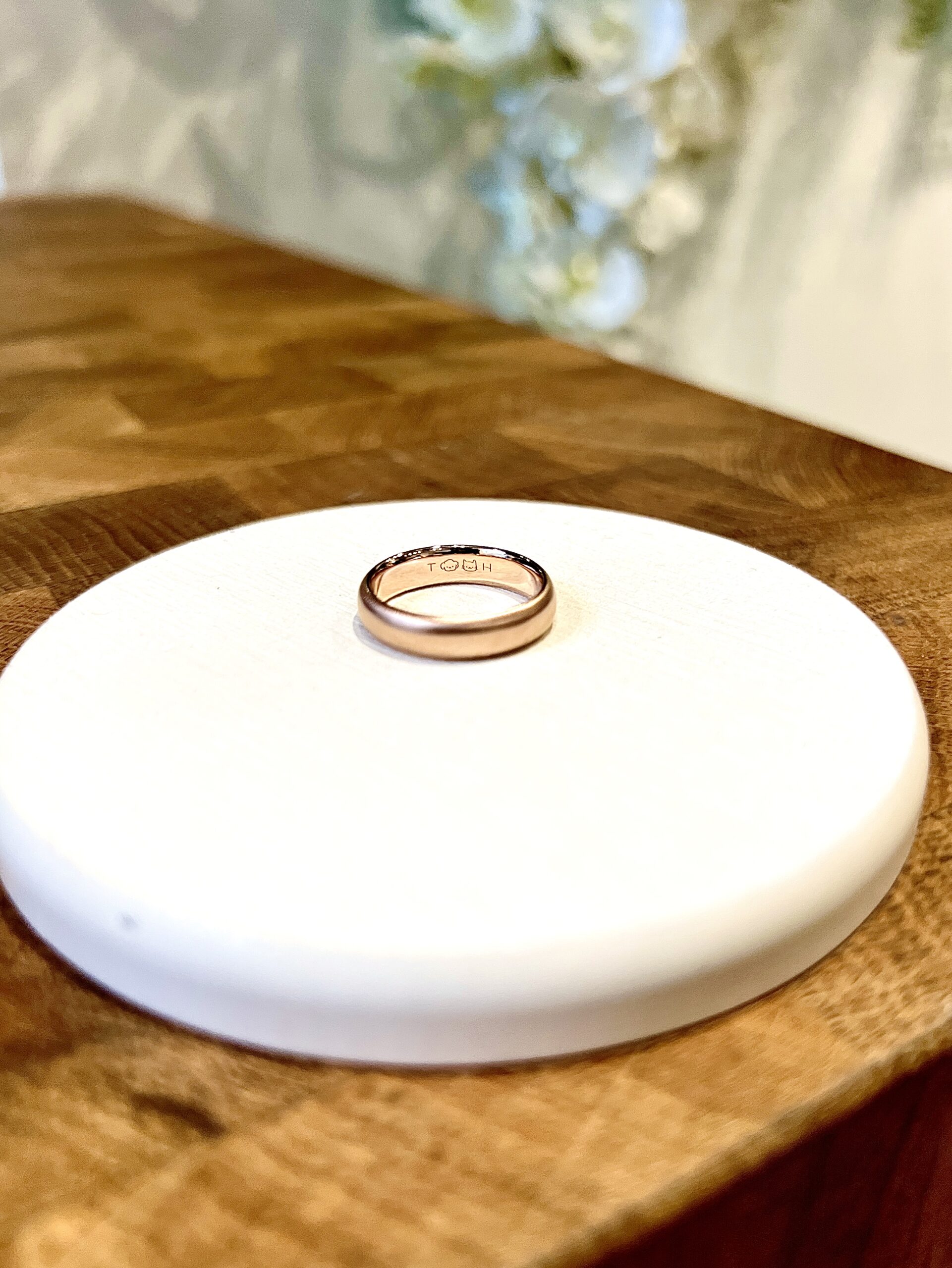 手作りリング（ソロコース） シルバー925 甲丸 つや消し ５mm 9月 サファイア カラーリング（ピンクゴールド） 手書きレーザー刻印