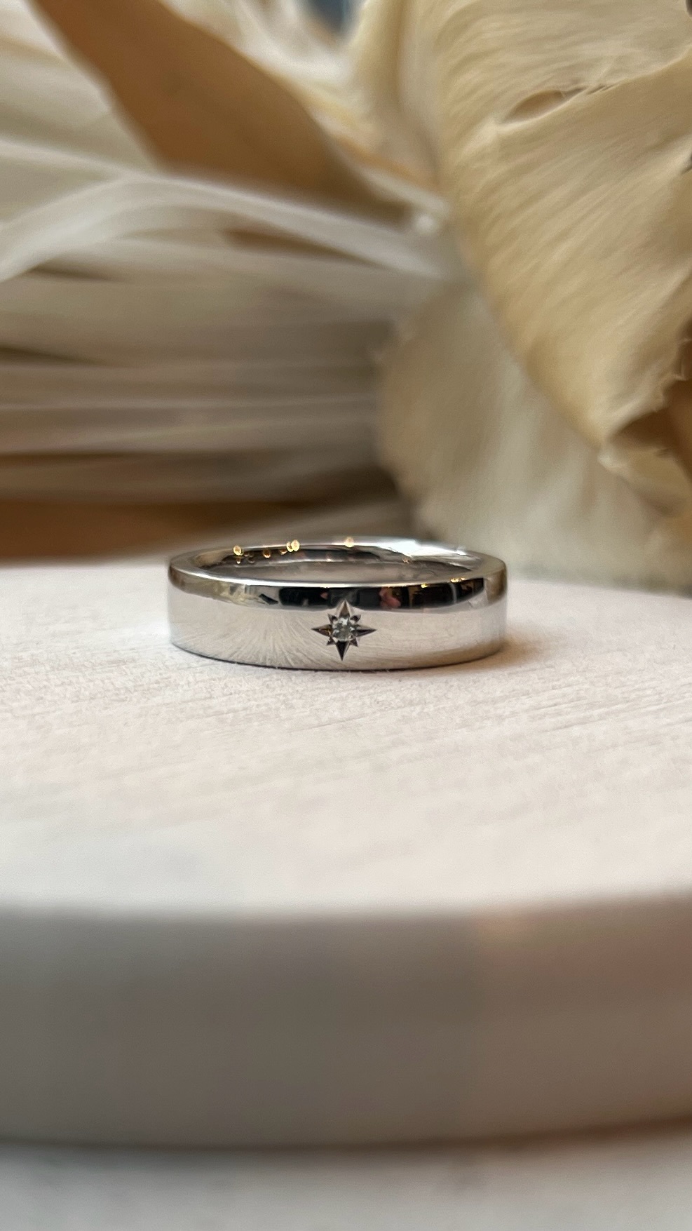 手作りリング（ソロコース） シルバー925 五光留め 平打ち（内甲丸） 鏡面 ５mm 10月 トルマリン 11月 ブルートパーズ 3月 アクアマリン 6月 ムーンストーン カラーリング（ロジウム） 手書きレーザー刻印