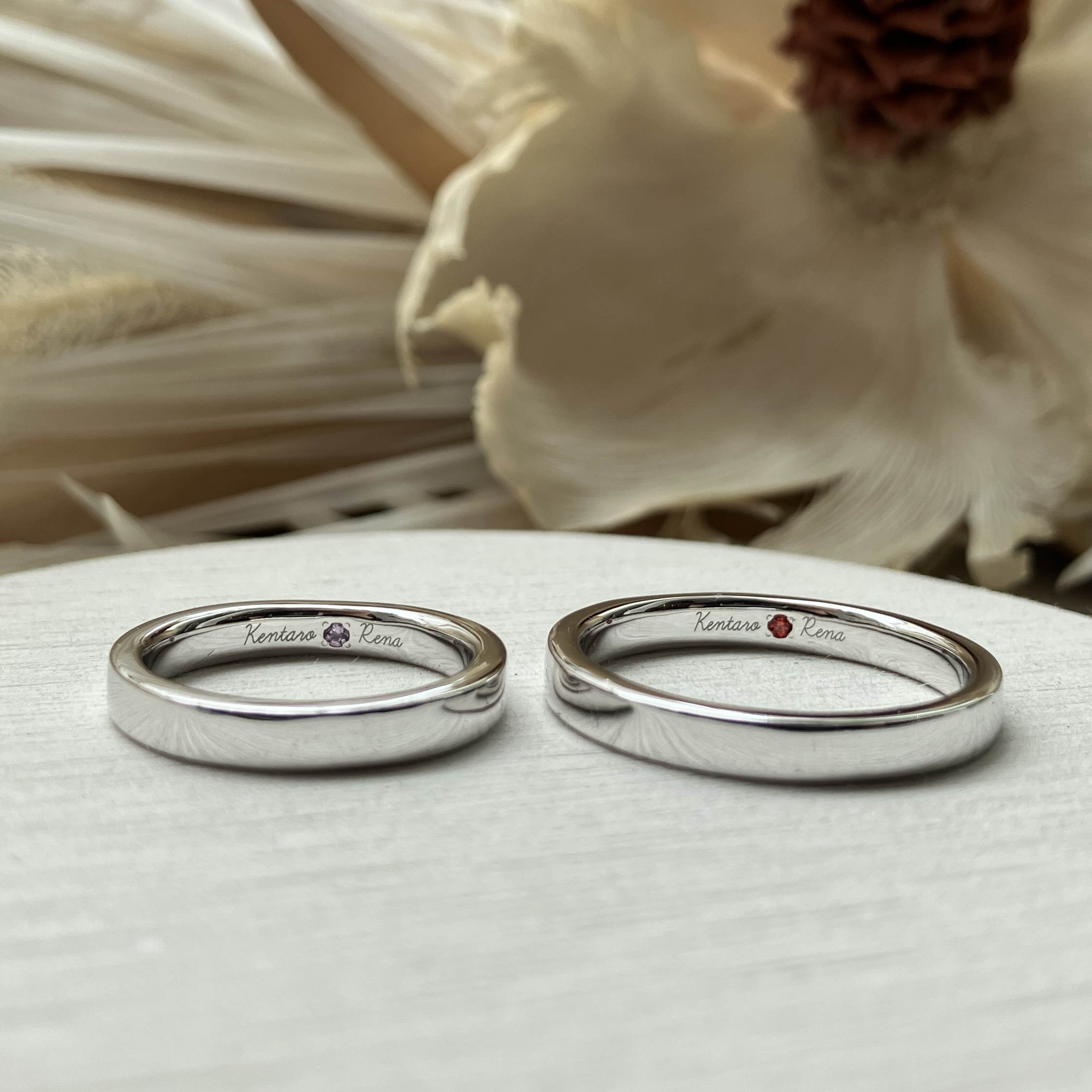 シルバー925 平打ち（内甲丸） 鏡面 ３mm 2月 アメシスト 9月 サファイア アイスブルーダイヤモンド レーザー刻印