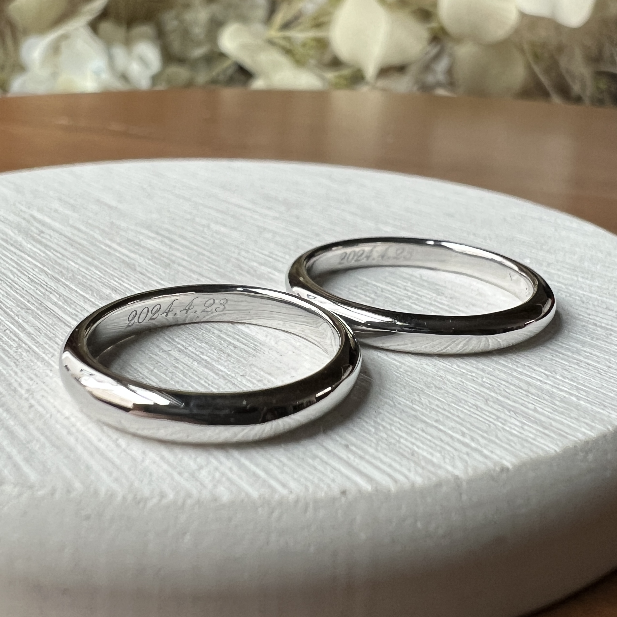 手作りペアリング（シルバー） シルバー925 ブルーダイヤモンド 甲丸 鏡面 ３mm カラーダイヤモンド ブラックダイヤモンド