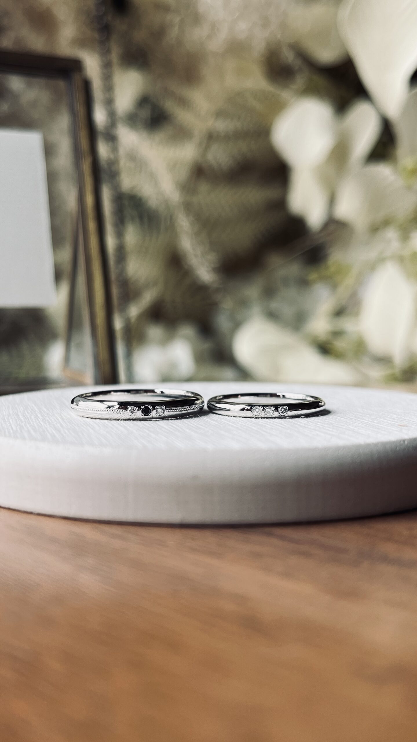 手作りペアリング（シルバー） シルバー925 甲丸 鏡面 ２mm ３mm カラーレスダイヤモンド ブラックダイヤモンド カラーリング（ロジウム）