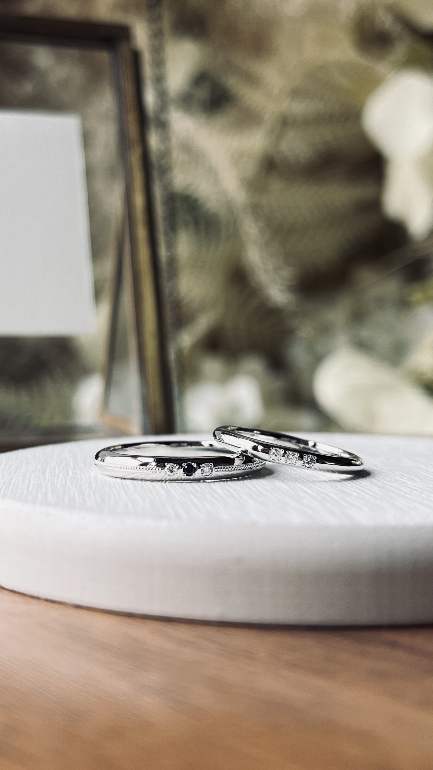 手作りペアリング（シルバー） シルバー925 甲丸 鏡面 ２mm ３mm カラーレスダイヤモンド ブラックダイヤモンド カラーリング（ロジウム）