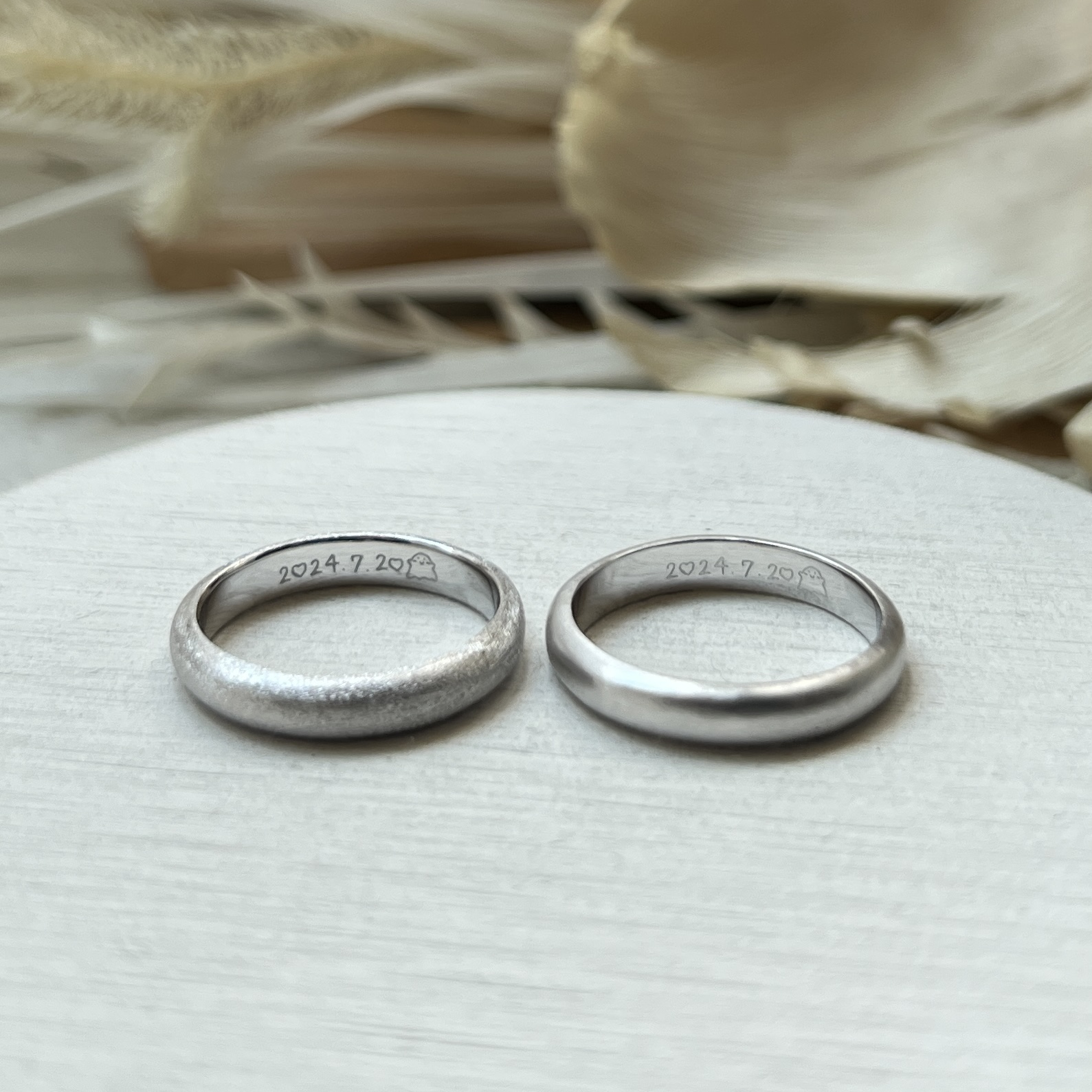 手作りペアリング（シルバー） シルバー925 ブルーダイヤモンド 甲丸 スターダスト つや消し ３mm 8月 ペリドット ピンクダイヤモンド ブルーダイヤモンド レーザー刻印