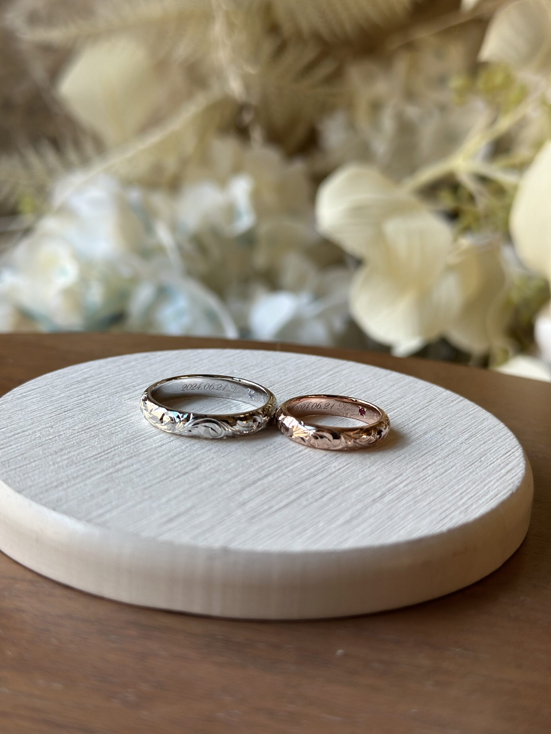 手作りハワイアンシルバーリング（ペアリング） シルバー925 ハワイアン ４mm 12月 タンザナイト 7月 ルビー ウミガメ カラーリング（ピンクゴールド） カラーリング（ロジウム） ハワイアンふたりでひとつ フィッシュフック