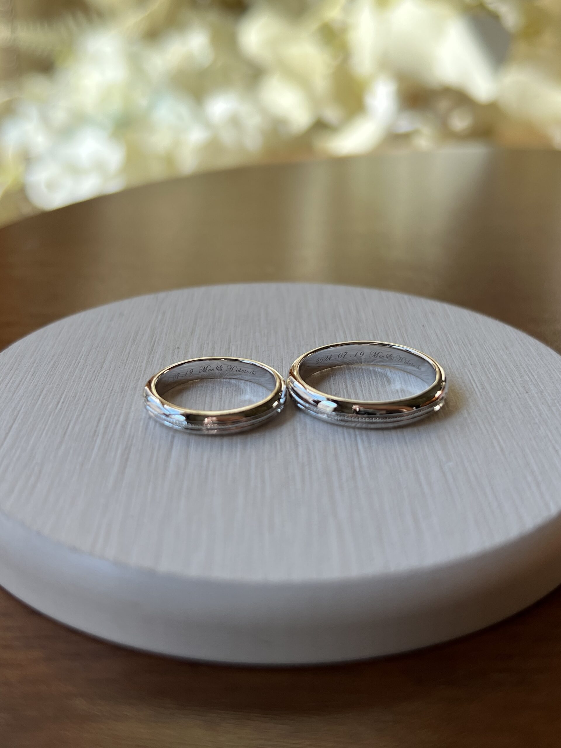 手作りペアリング（シルバー） シルバー925 甲丸 鏡面 ３mm ４mm カラーレスダイヤモンド カラーリング（ロジウム） ミル打ち レーザー刻印