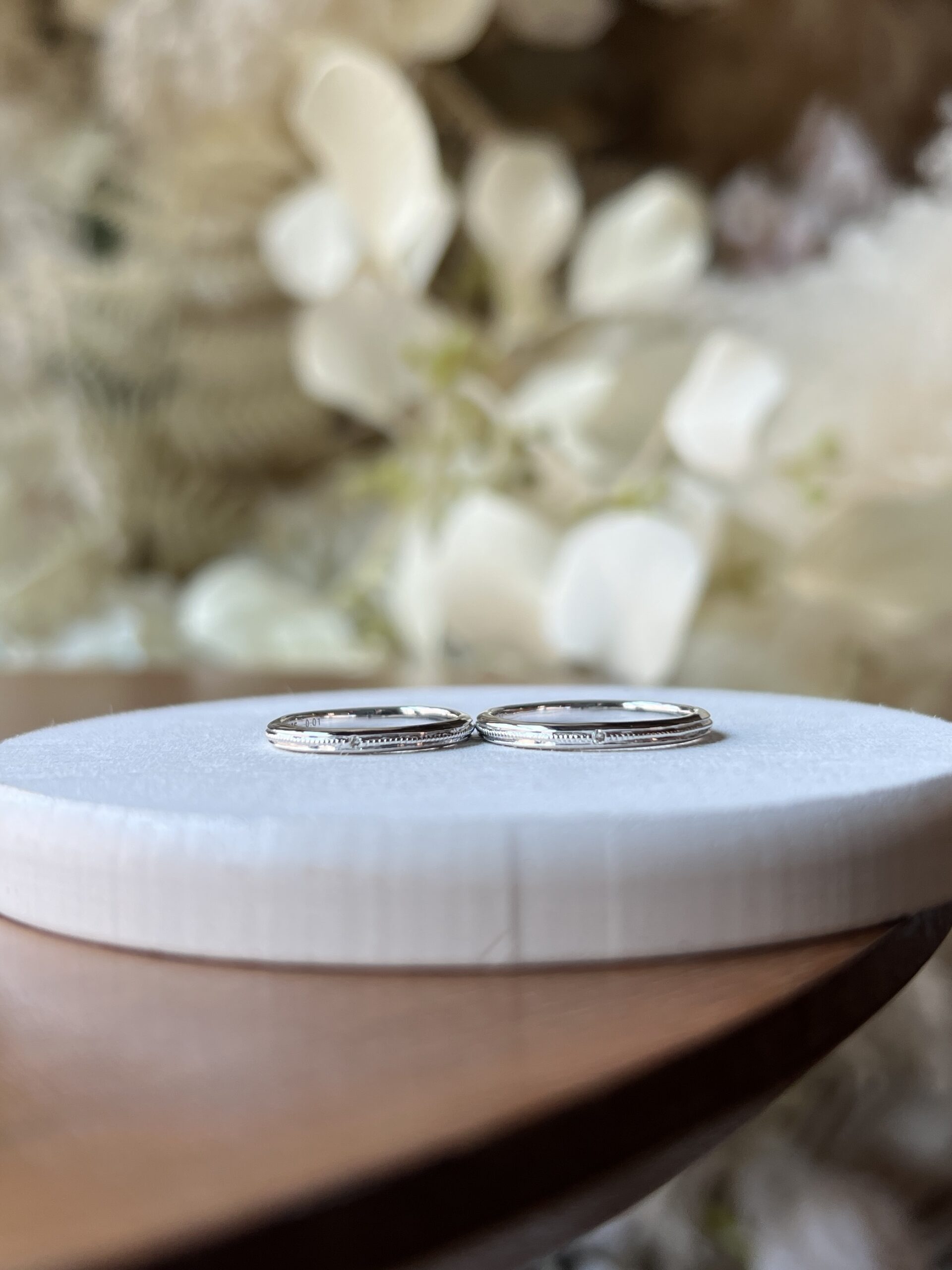 手作りペアリング（シルバー） シルバー925 甲丸 鏡面 ２mm 2月 アメシスト 7月 ルビー カラーレスダイヤモンド カラーリング（ロジウム） ミル打ち