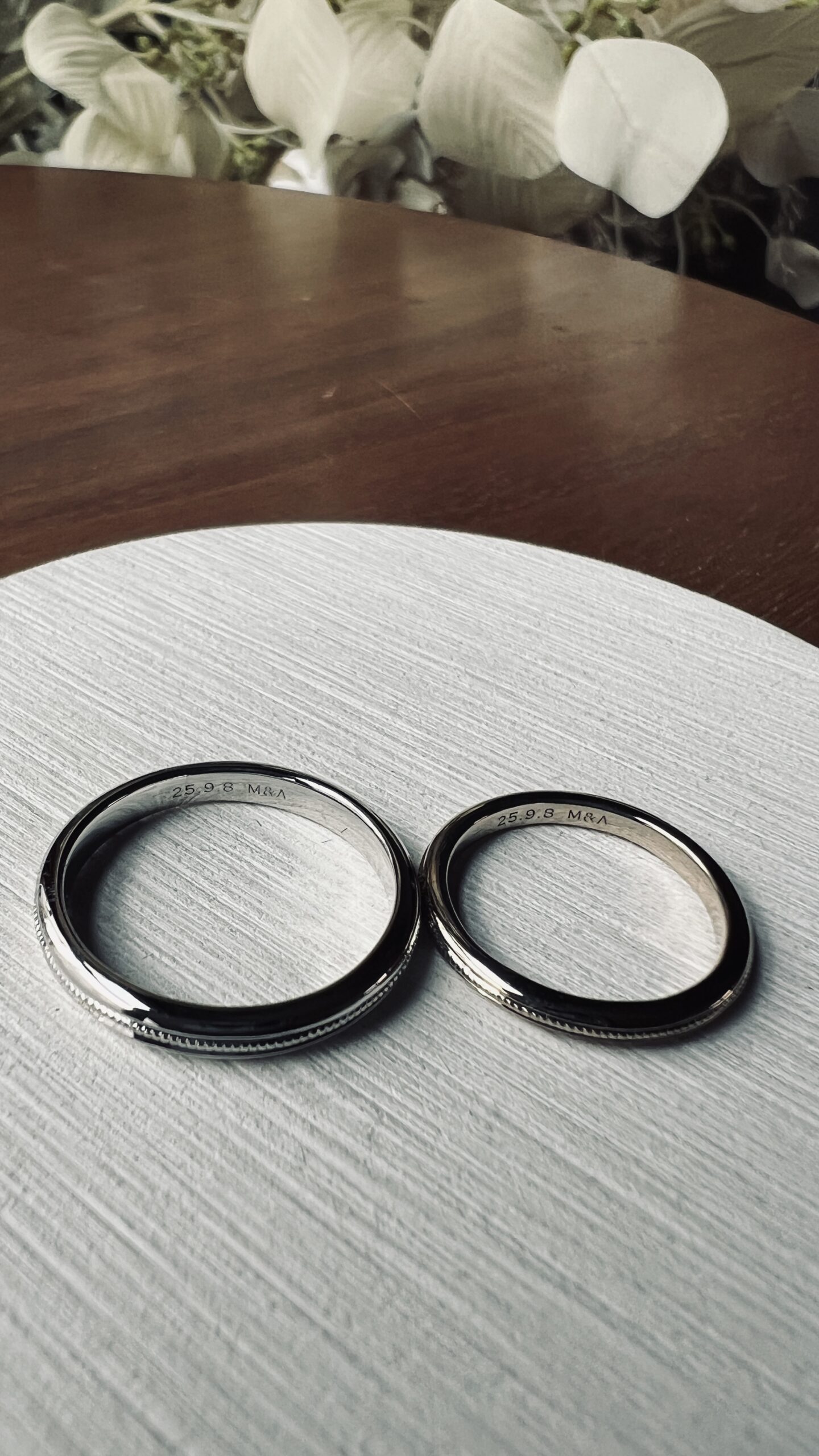 手作り結婚指輪 シャンパンゴールド（K18CG） プラチナ（Pt950） 甲丸 鏡面 ２mm ３mm 10月 トルマリン カラーレスダイヤモンド ミル打ち