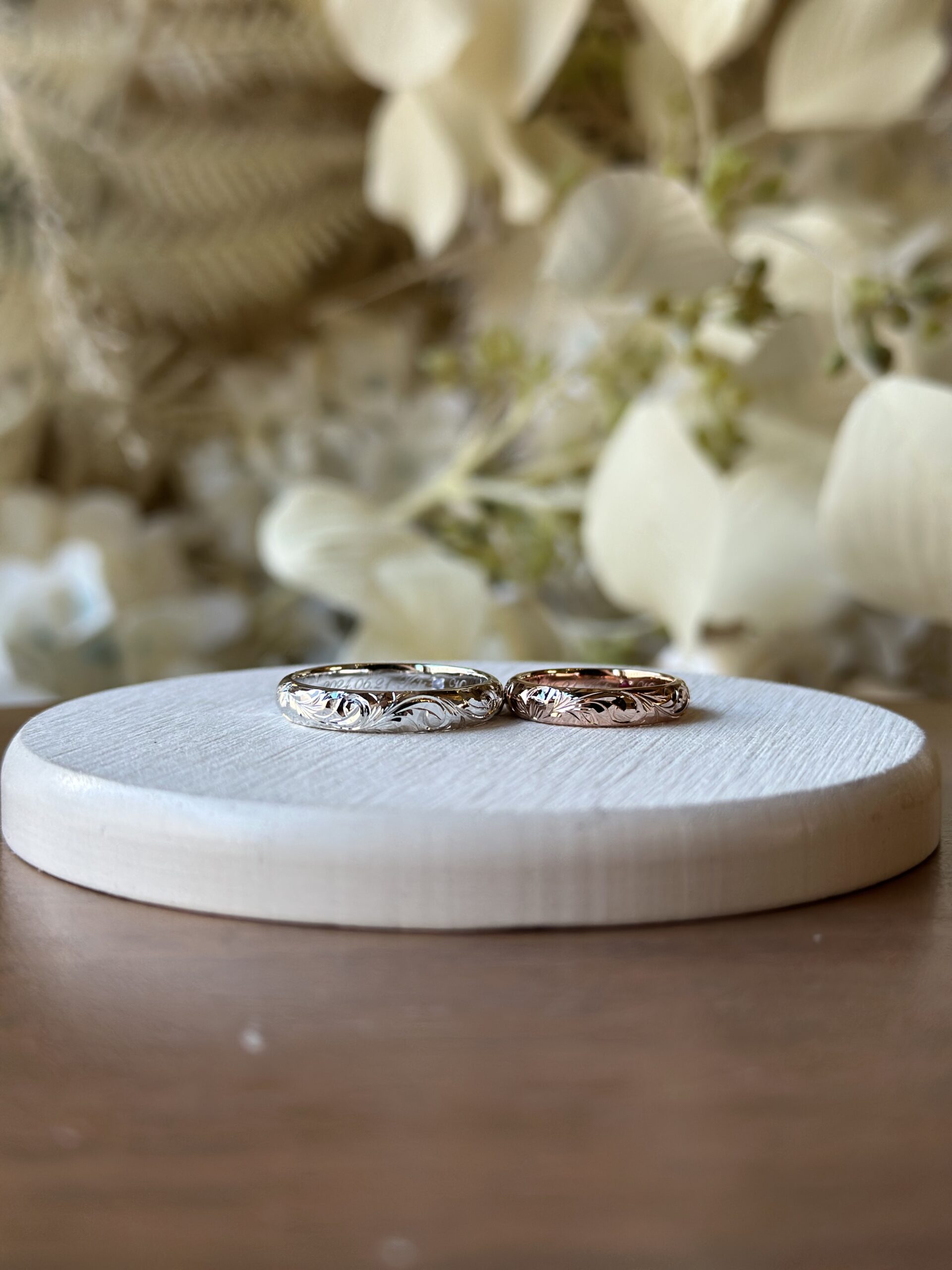 手作りハワイアンシルバーリング（ペアリング） シルバー925 ハワイアン ４mm 12月 タンザナイト 7月 ルビー ウミガメ カラーリング（ピンクゴールド） カラーリング（ロジウム） ハワイアンふたりでひとつ フィッシュフック