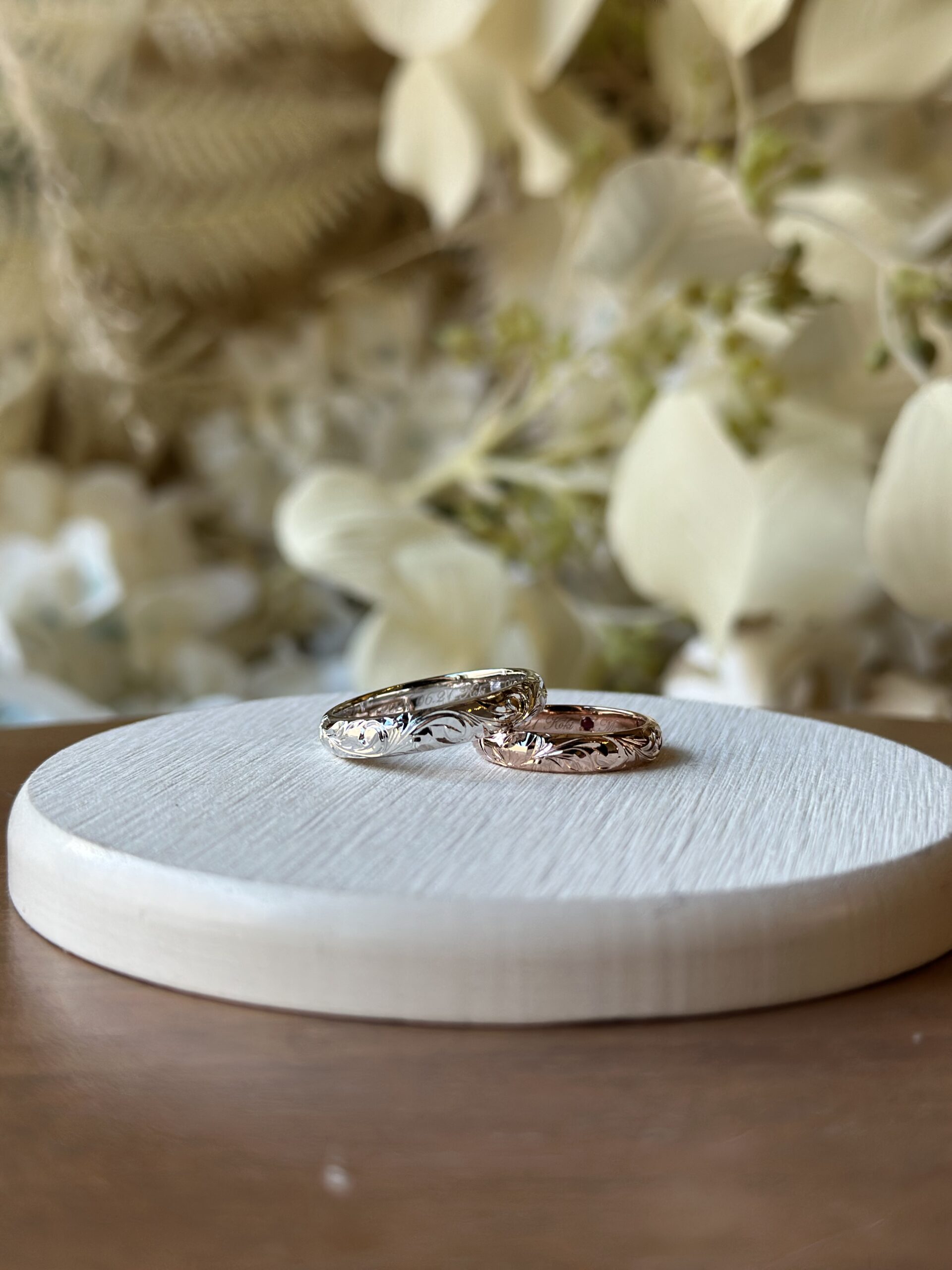 手作りハワイアンシルバーリング（ペアリング） シルバー925 ハワイアン ４mm 12月 タンザナイト 7月 ルビー ウミガメ カラーリング（ピンクゴールド） カラーリング（ロジウム） ハワイアンふたりでひとつ フィッシュフック