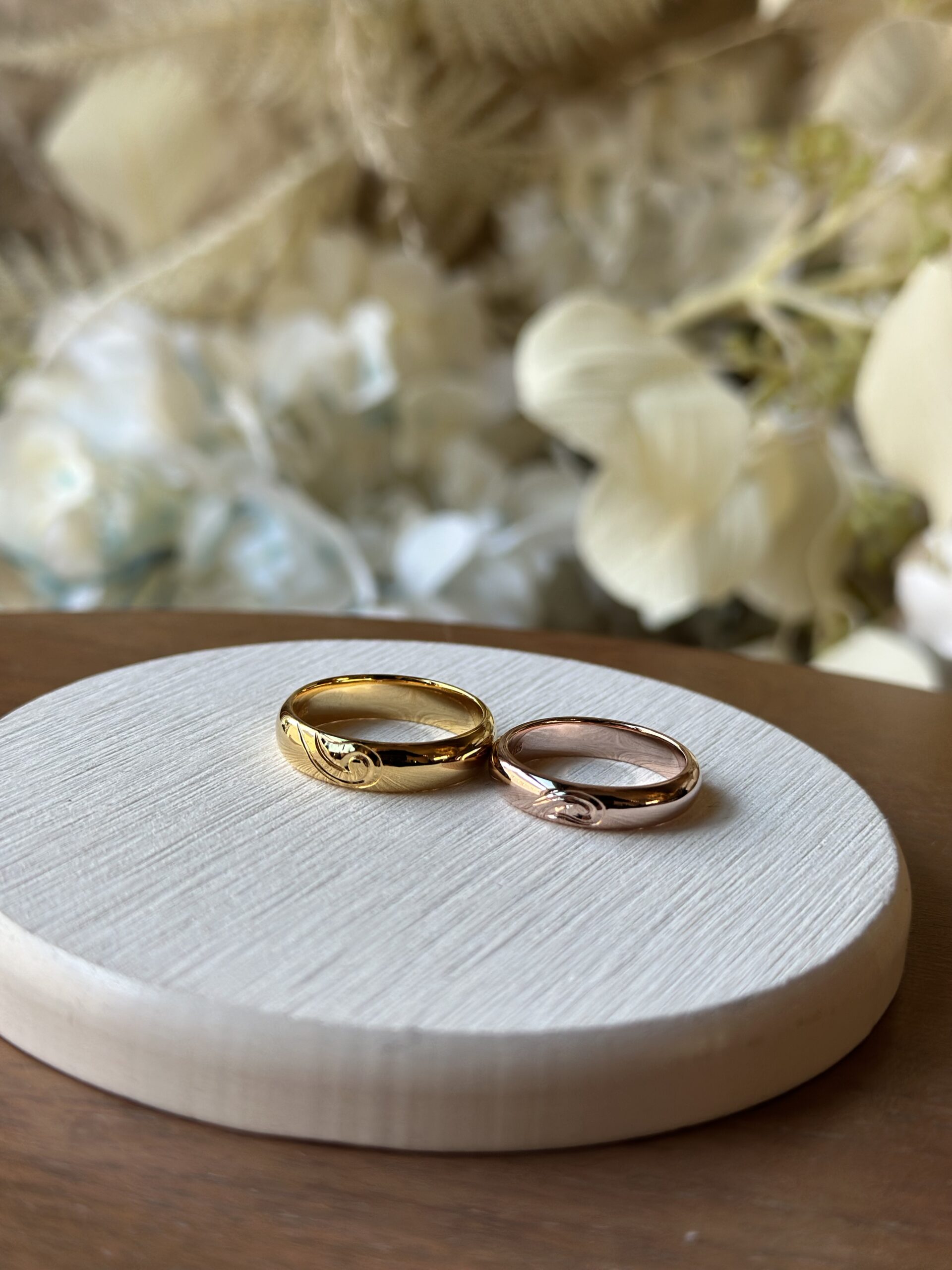 手作りハワイアンシルバーリング（ペアリング） シルバー925 甲丸 ハワイアン ４mm カラーリング（アンティークゴールド） カラーリング（ピンクゴールド） フィッシュフック