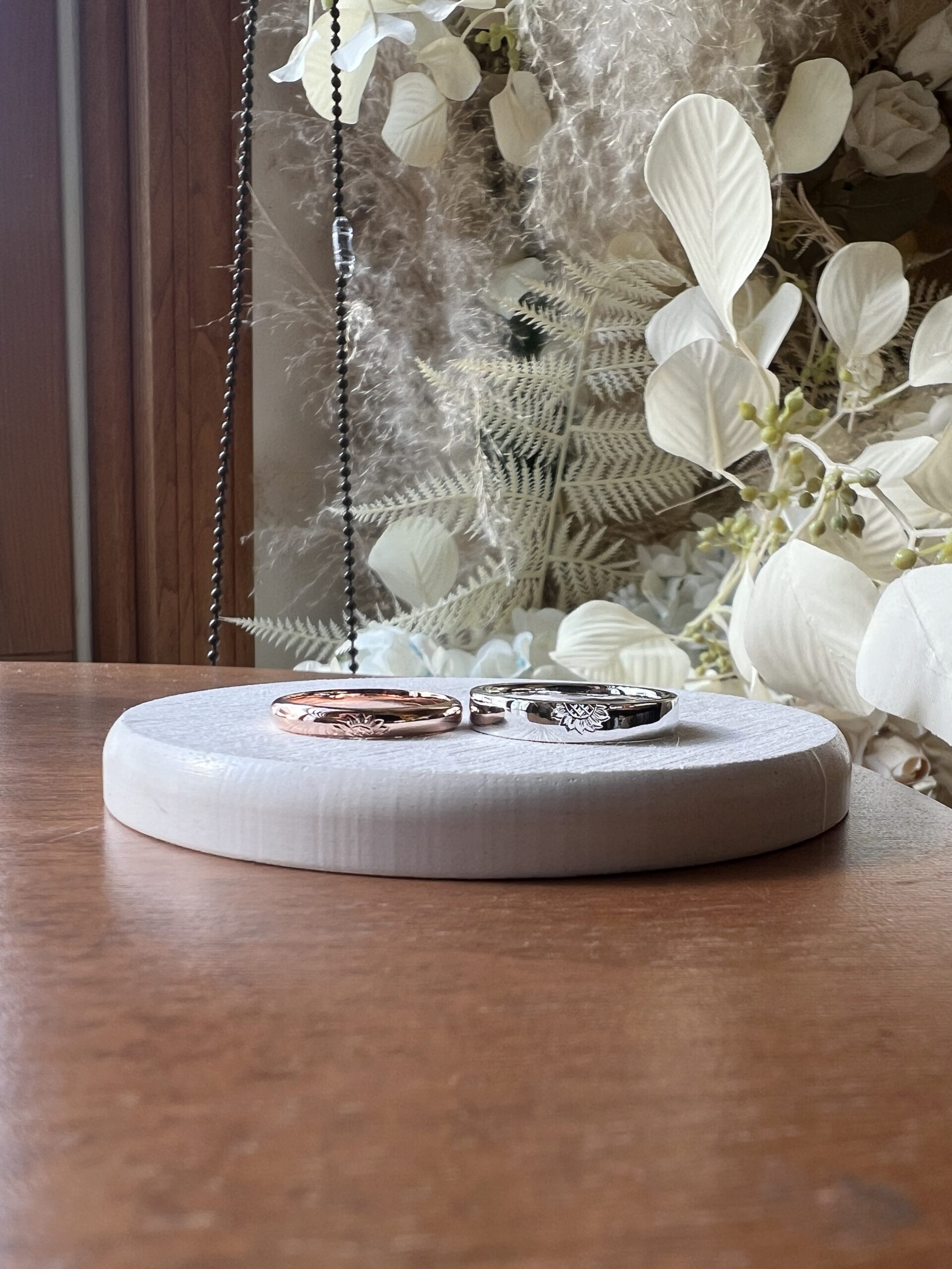 手作りハワイアンシルバーリング（ペアリング） シルバー925 平打ち（内甲丸） 甲丸 ハワイアン ３mm ４mm カラーリング（ピンクゴールド） カラーリング（ロジウム） ハワイアンふたりでひとつ