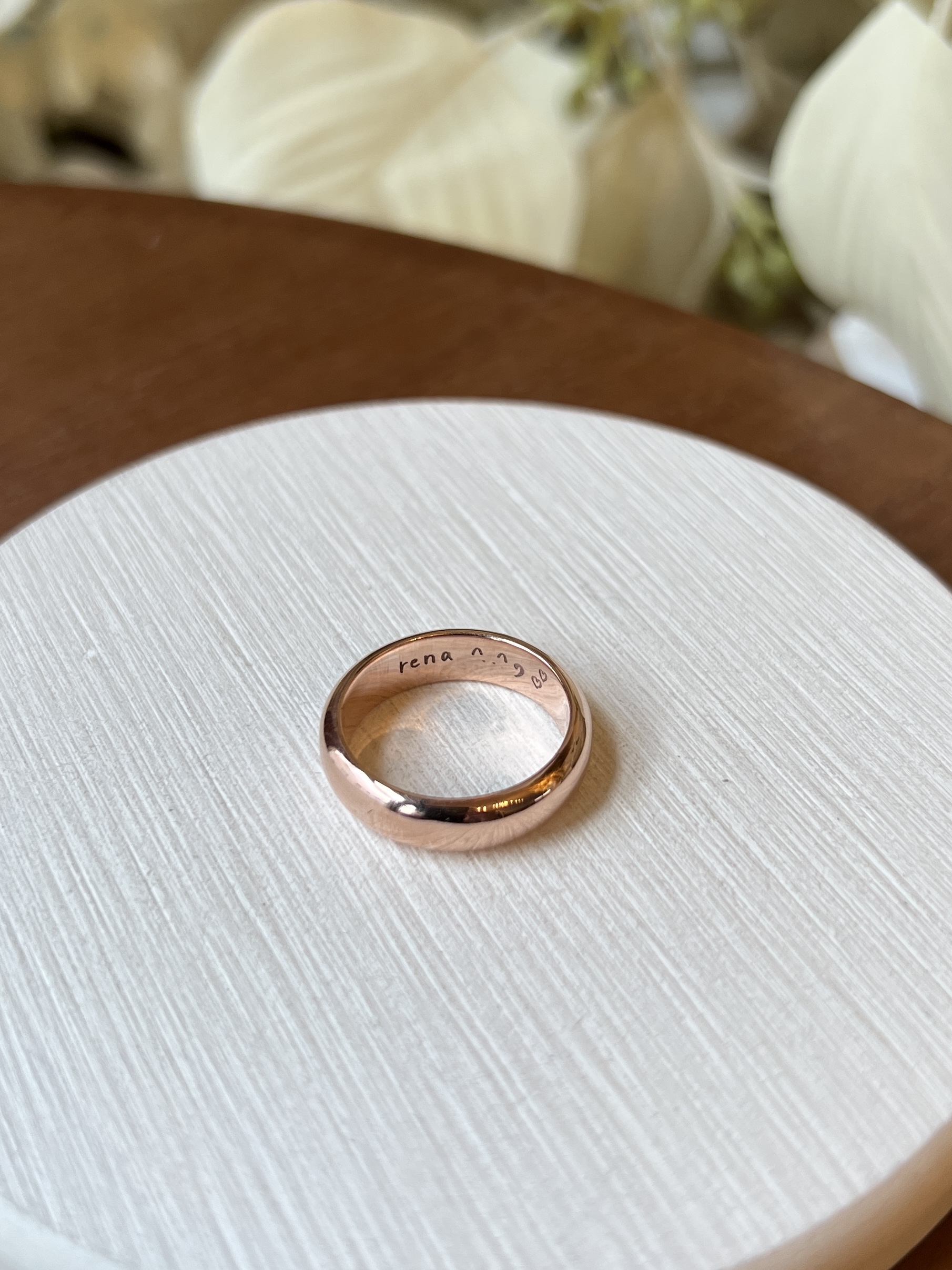 手作りリング（ソロコース） シルバー925 五光留め 甲丸 鏡面 ５mm 8月 ペリドット カラーリング（ピンクゴールド）