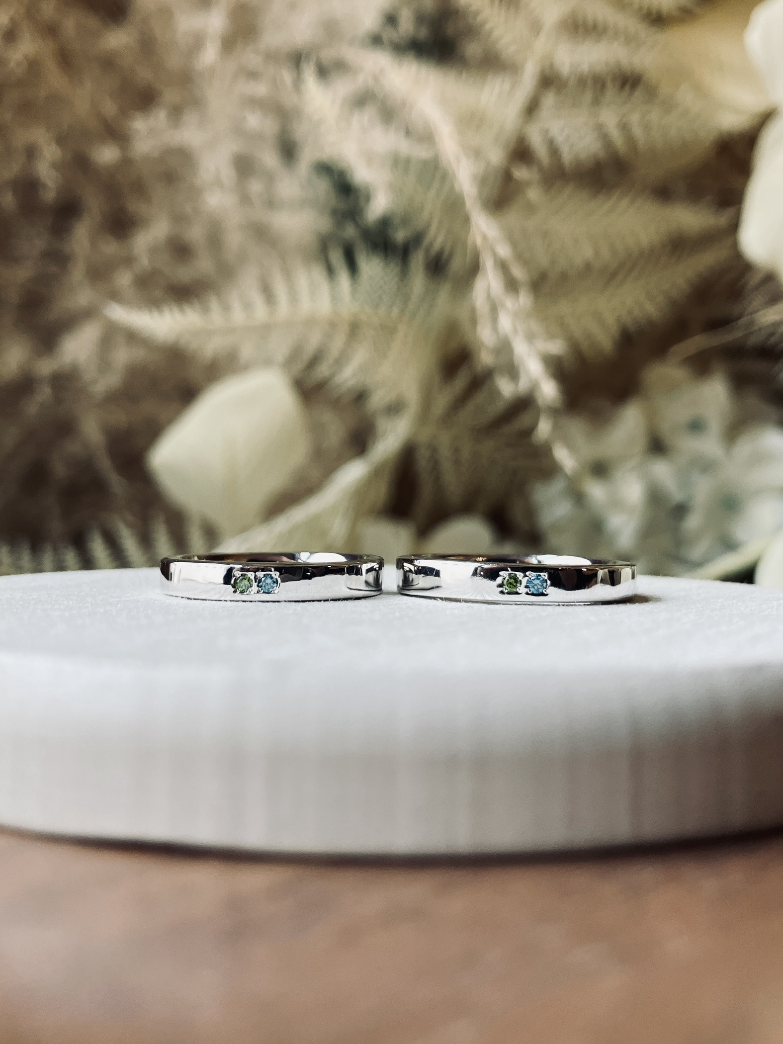 手作りペアリング（シルバー） シルバー（SV950） シルバー925 平打ち（内甲丸） 平打ち（内甲丸） 鏡面 ３mm 2月 アメシスト 5月 エメラルド カラーダイヤモンド グリーンダイヤモンド スカイブルーダイヤモンド