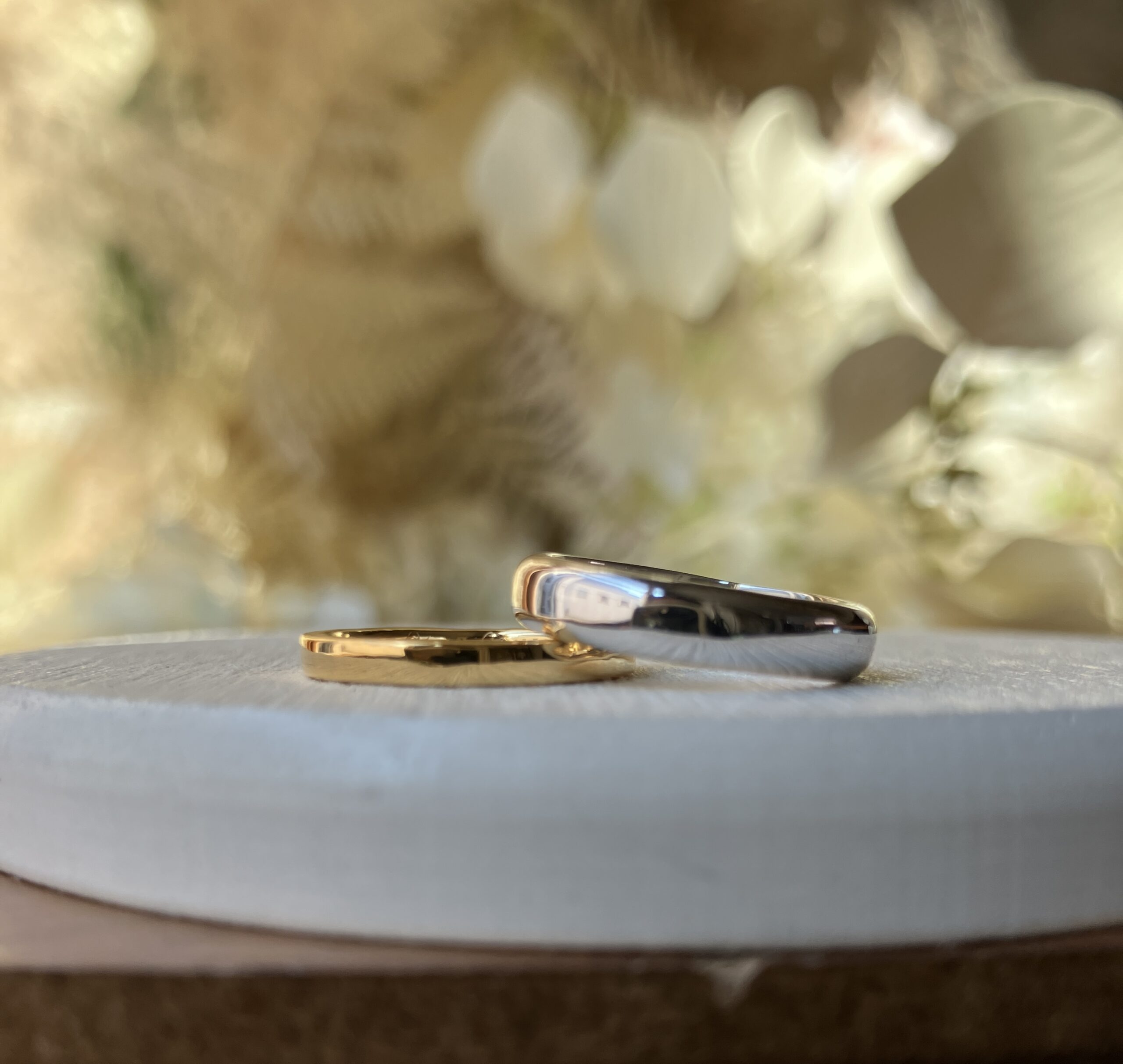 手作りペアリング（シルバー） 平打ち（内甲丸） 甲丸 鏡面 ２mm ４mm カラーリング（アンティークゴールド）