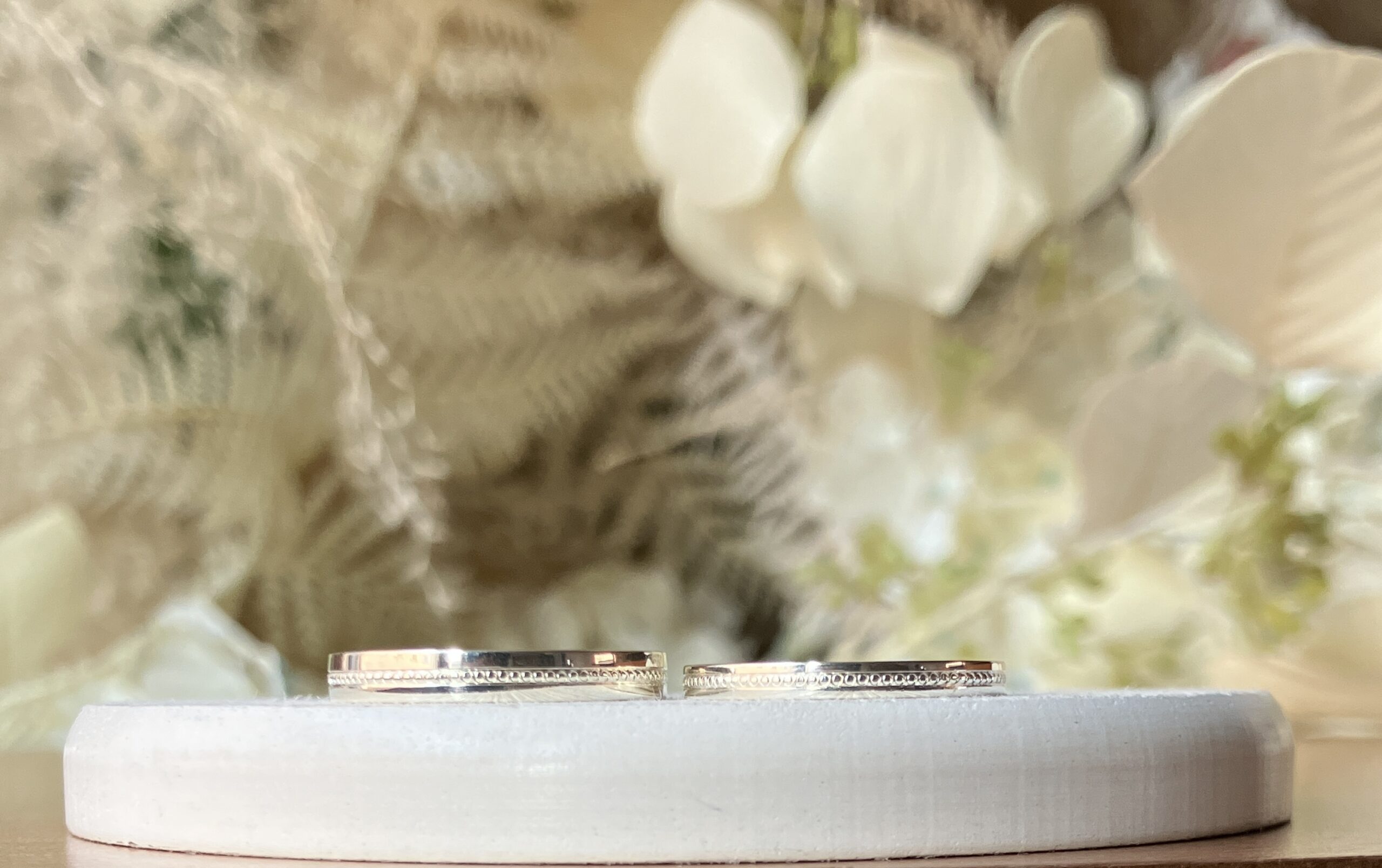 手作りペアリング（シルバー） 平打ち（内甲丸） 鏡面 ミル打ち レーザー刻印