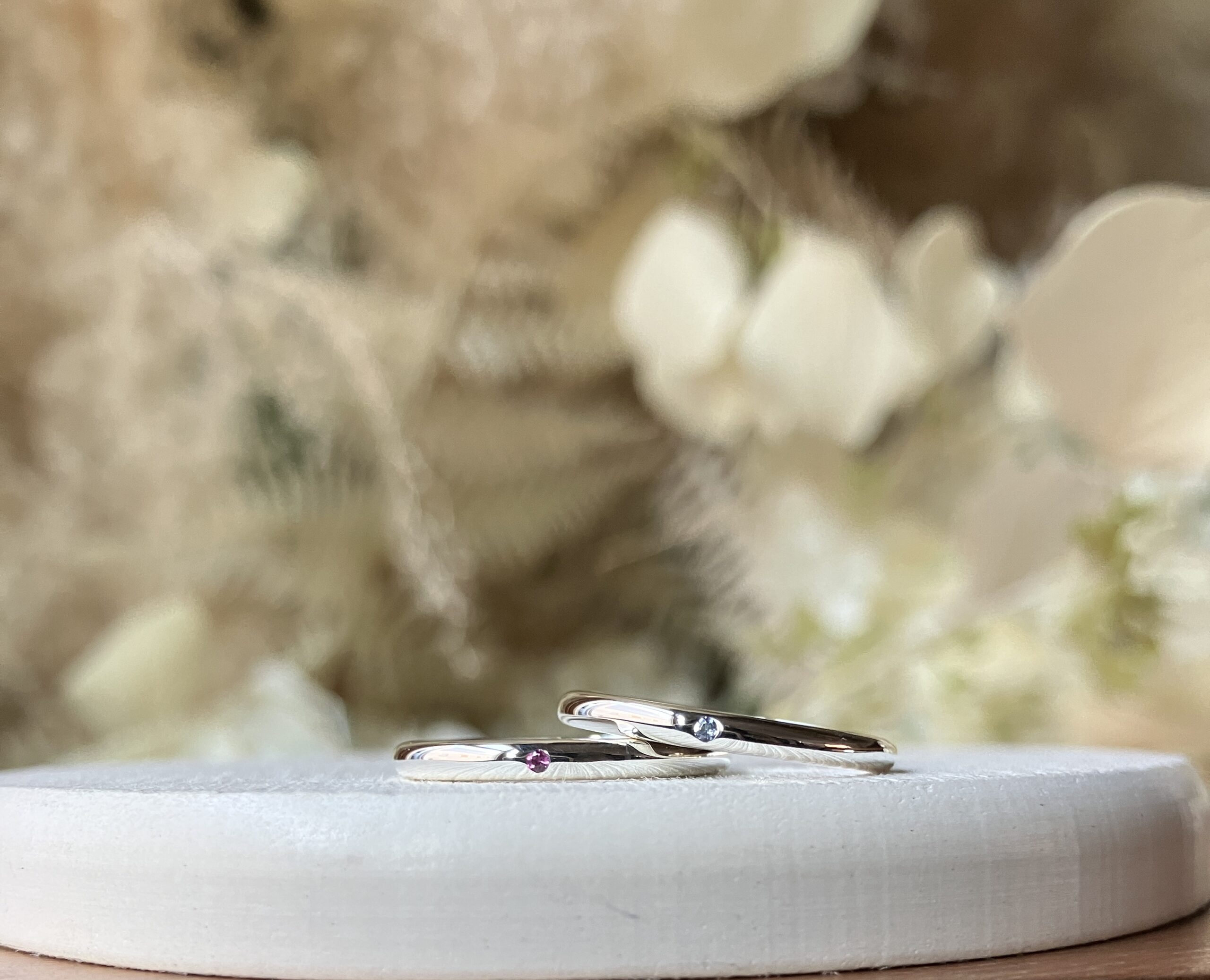 手作りペアリング（シルバー） シルバー925 甲丸 鏡面 12月 タンザナイト ロードライトガーネット