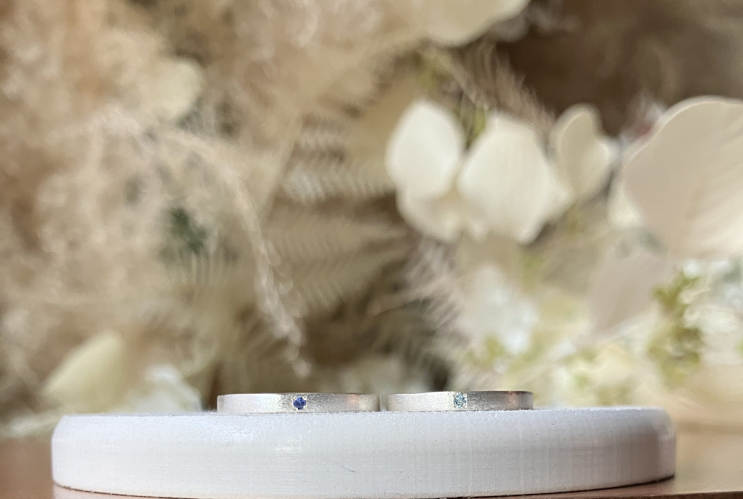 手作りペアリング（シルバー） シルバー（SV950） 平打ち（内甲丸） スターダスト つや消し ２mm 11月 ブルートパーズ 12月 タンザナイト