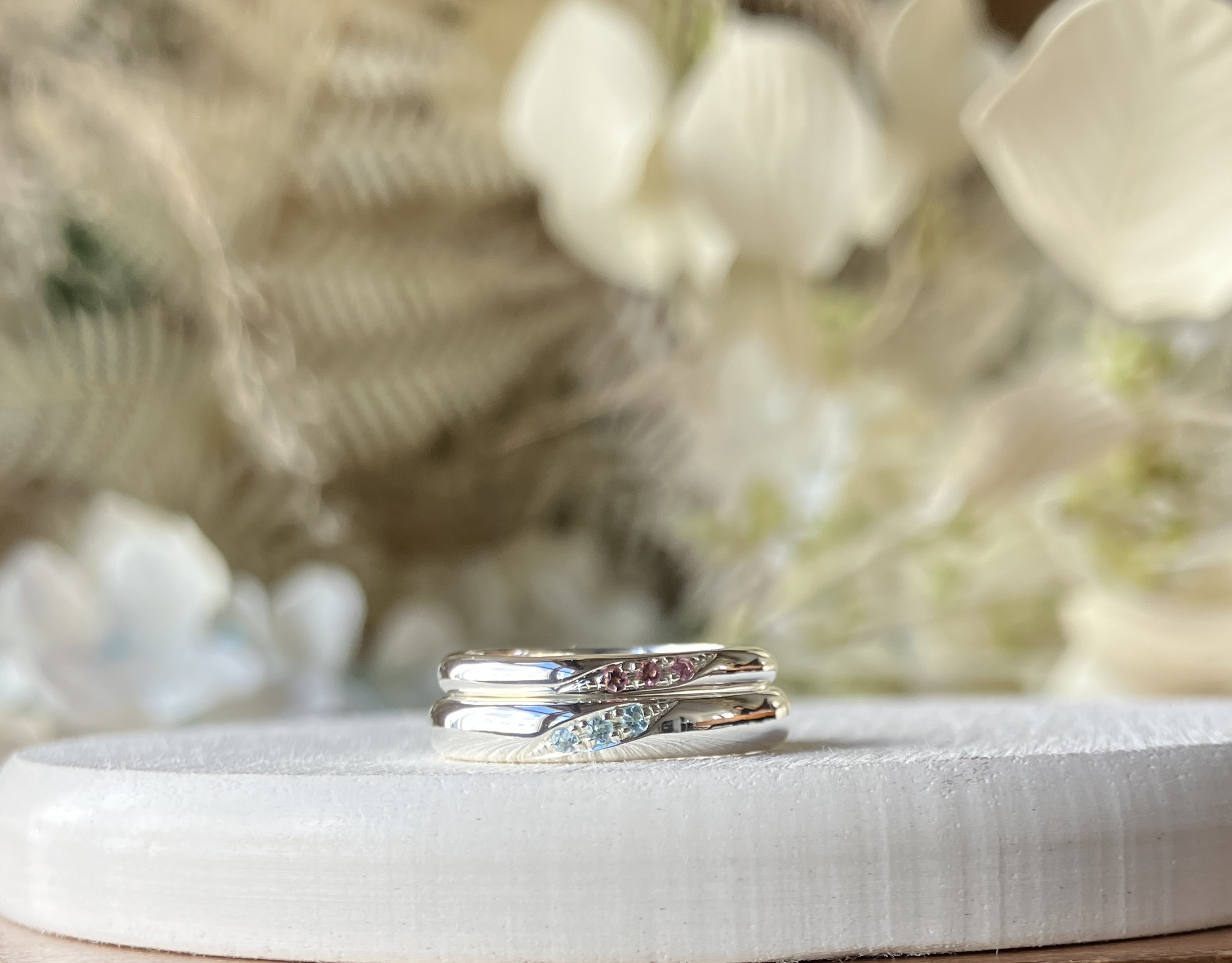 手作りペアリング（シルバー） 甲丸 鏡面 ２mm 10月 トルマリン