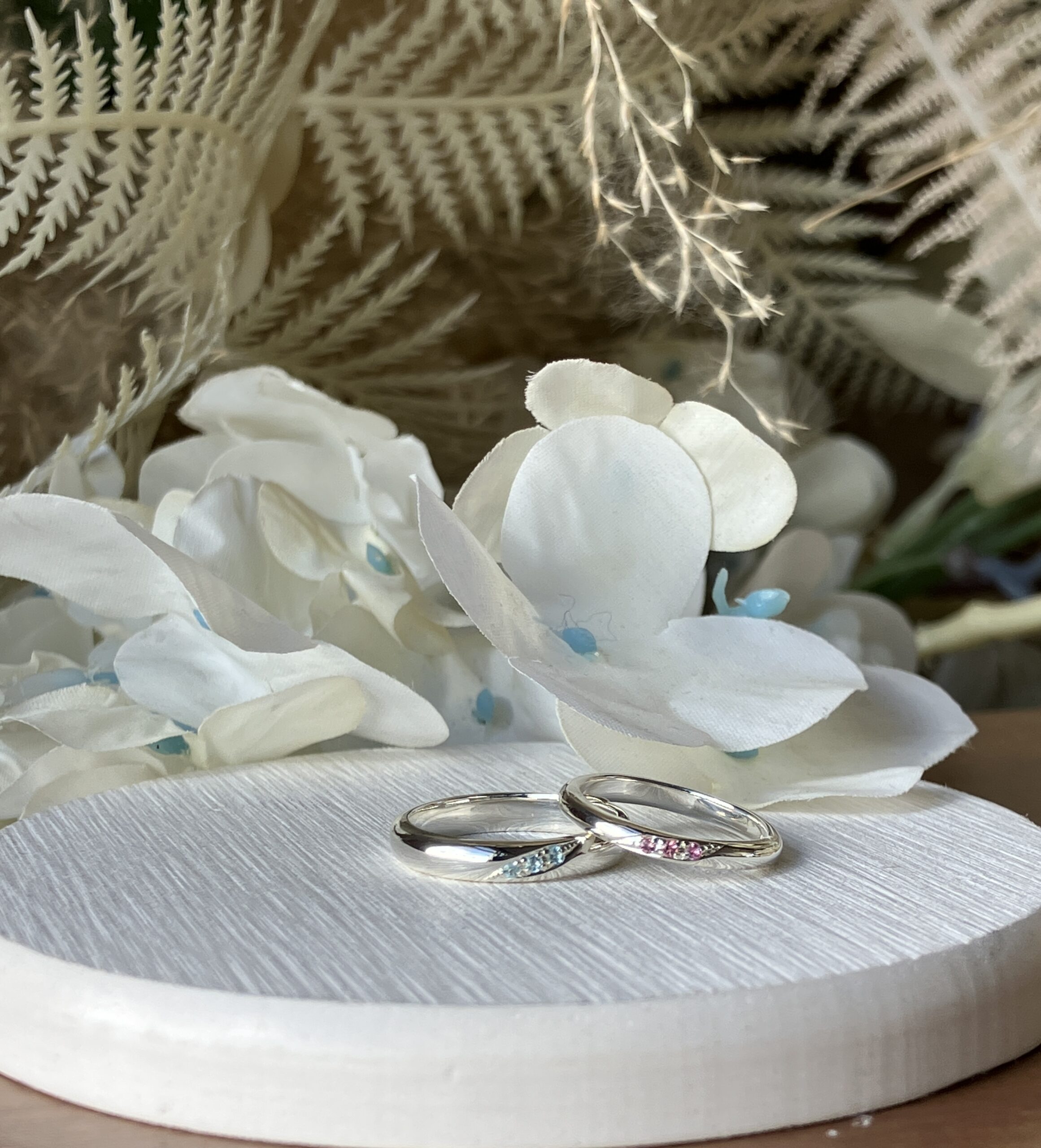 手作りペアリング（シルバー） 甲丸 鏡面 ２mm 10月 トルマリン