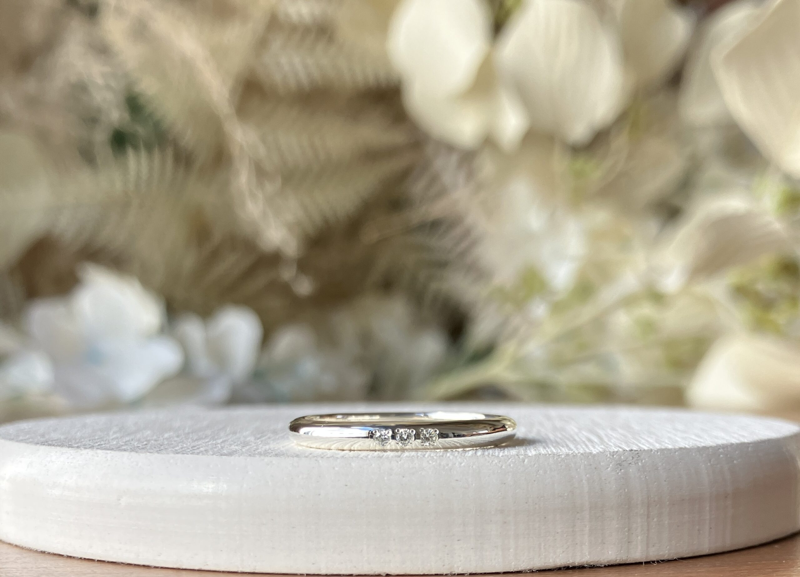 手作りペアリング（シルバー） 甲丸 鏡面 ２mm カラーレスダイヤ70％