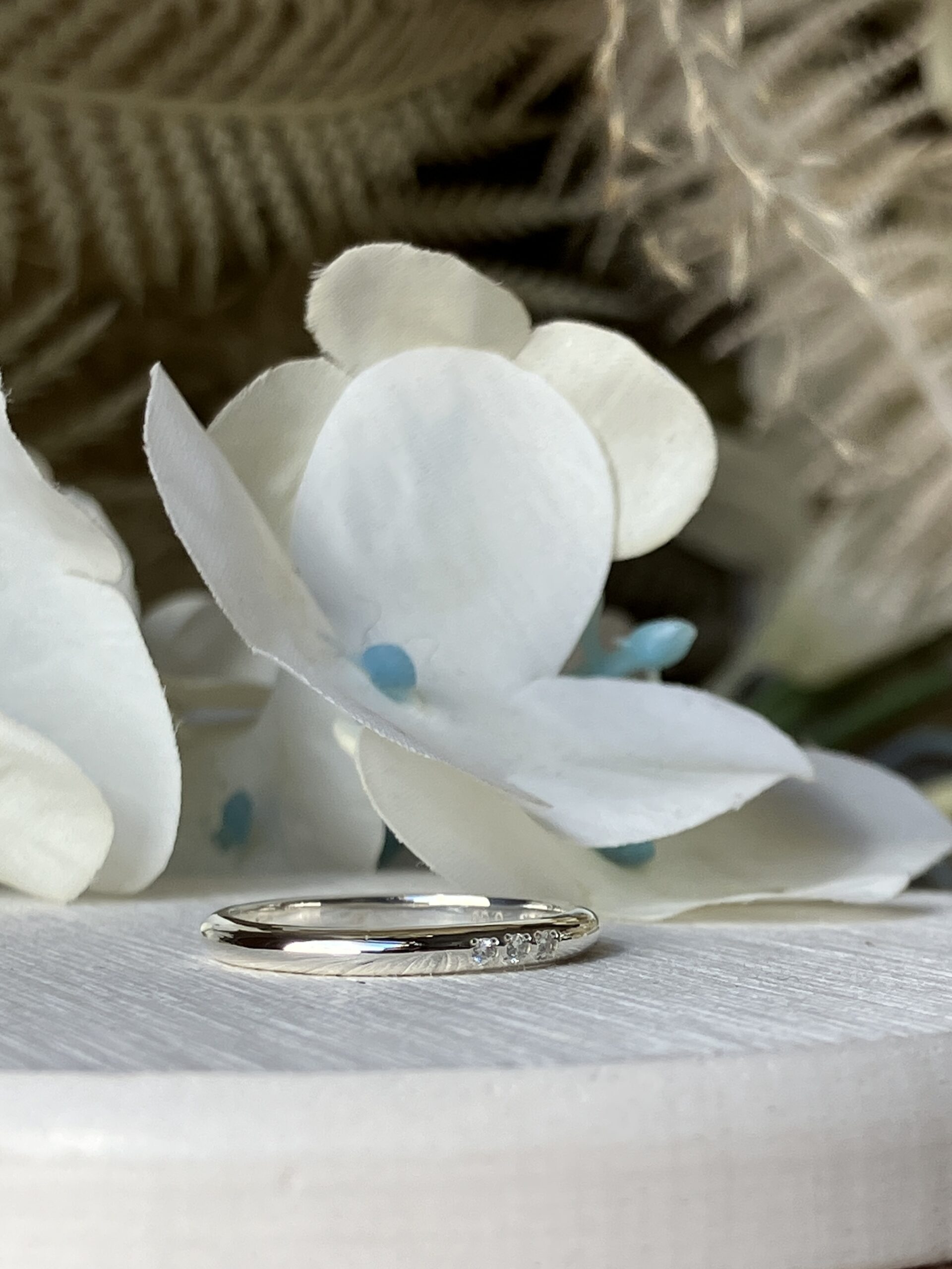 手作りペアリング（シルバー） 甲丸 鏡面 ２mm カラーレスダイヤ70％