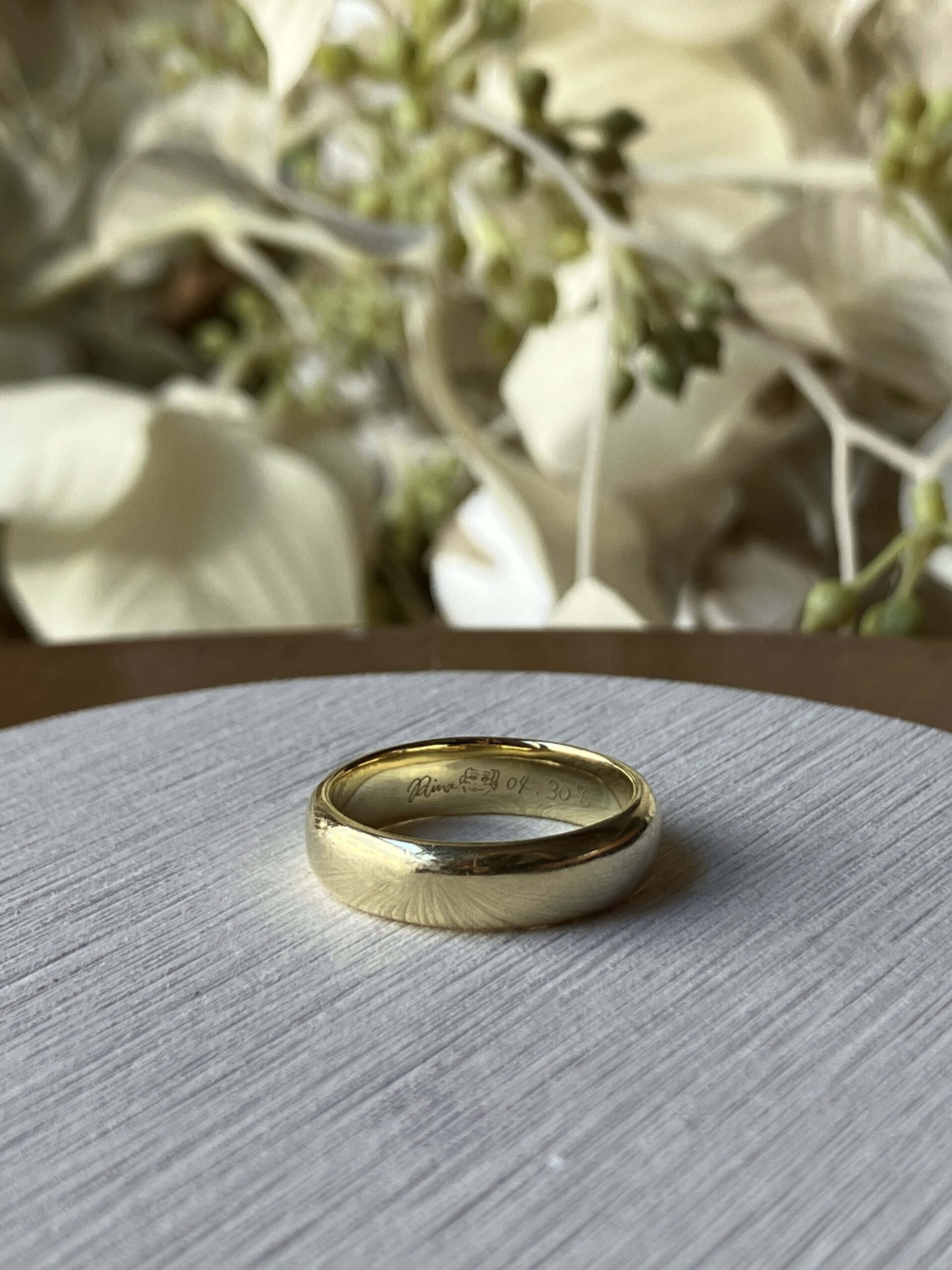 手作りリング（ソロコース） シルバー925 五光留め 甲丸 鏡面 ５mm カラーレスダイヤモンド カラーリング（イエローゴールド）