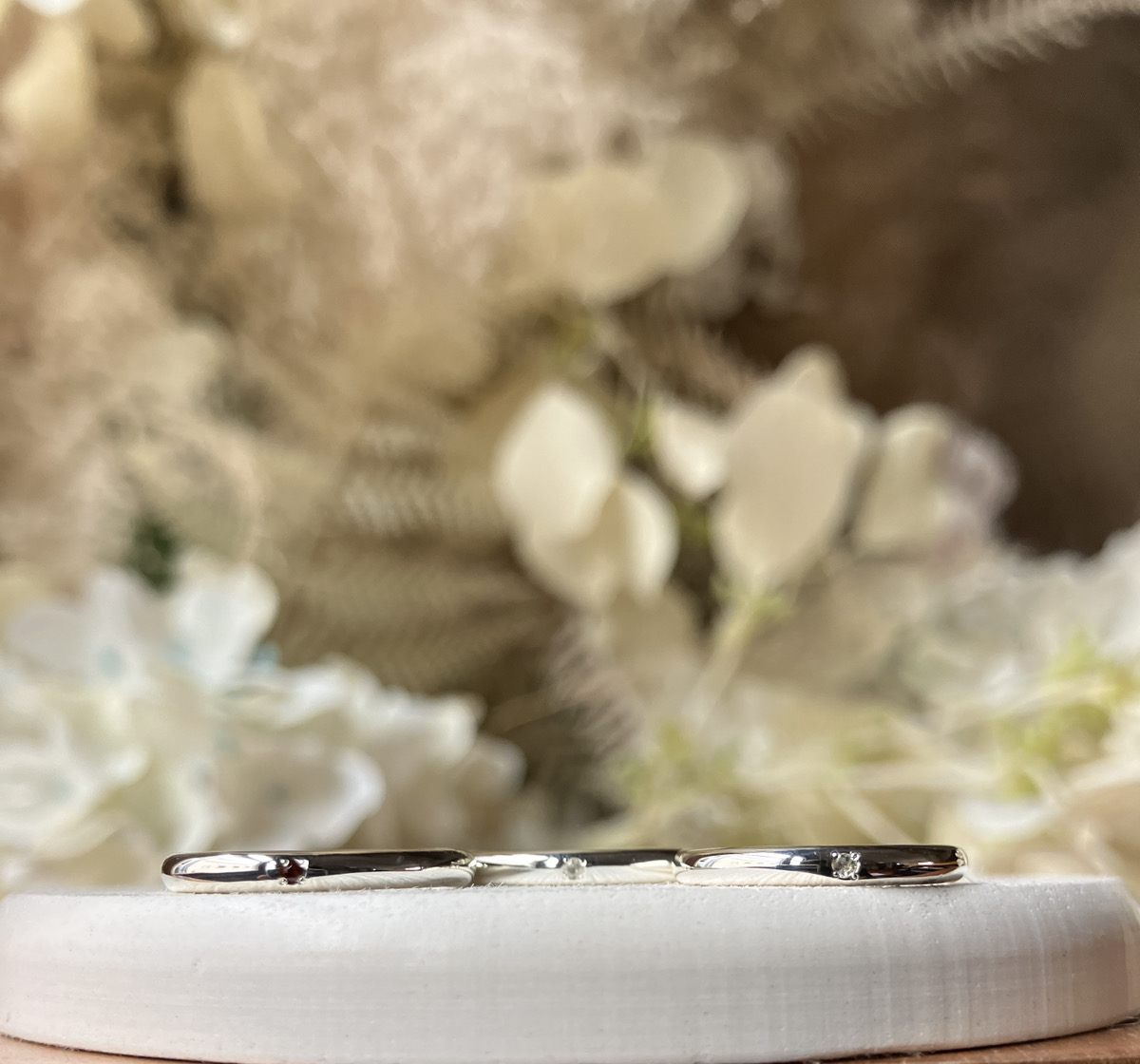 手作りペアリング（シルバー） 甲丸 鏡面 ２mm 6月 ムーンストーン