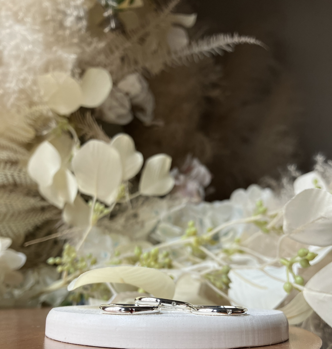 手作りペアリング（シルバー） 甲丸 鏡面 ２mm 6月 ムーンストーン